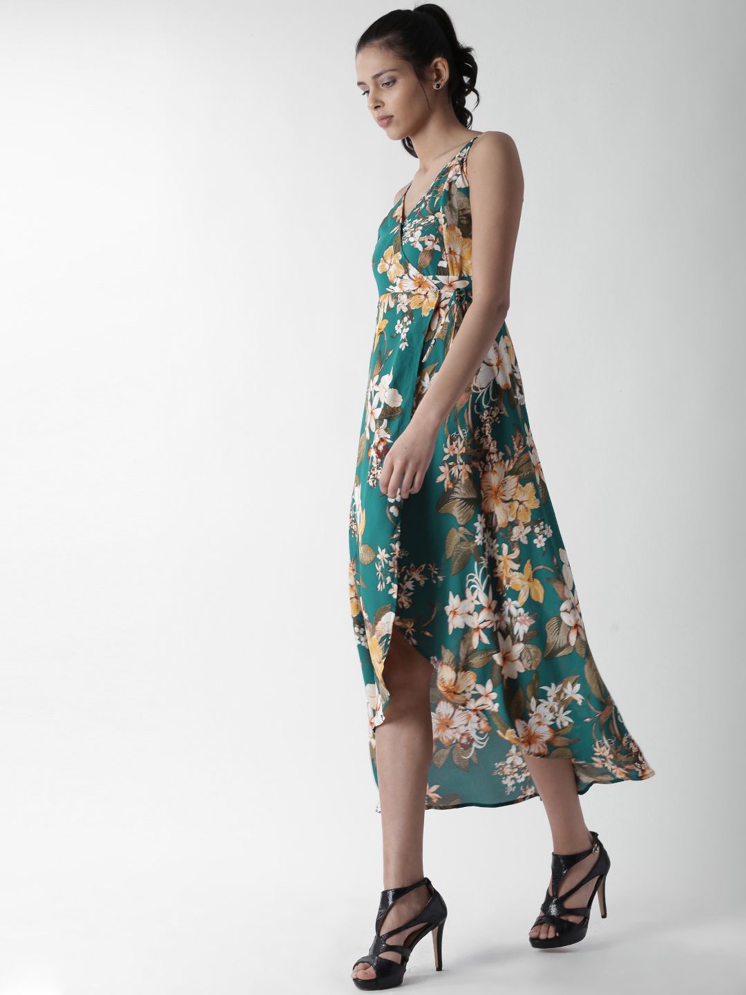 Buy FOREVER 21 Women Teal Green & Yellow Floral Print Midi Wrap Dress -  Dresses for Women 2436822 | Myntra