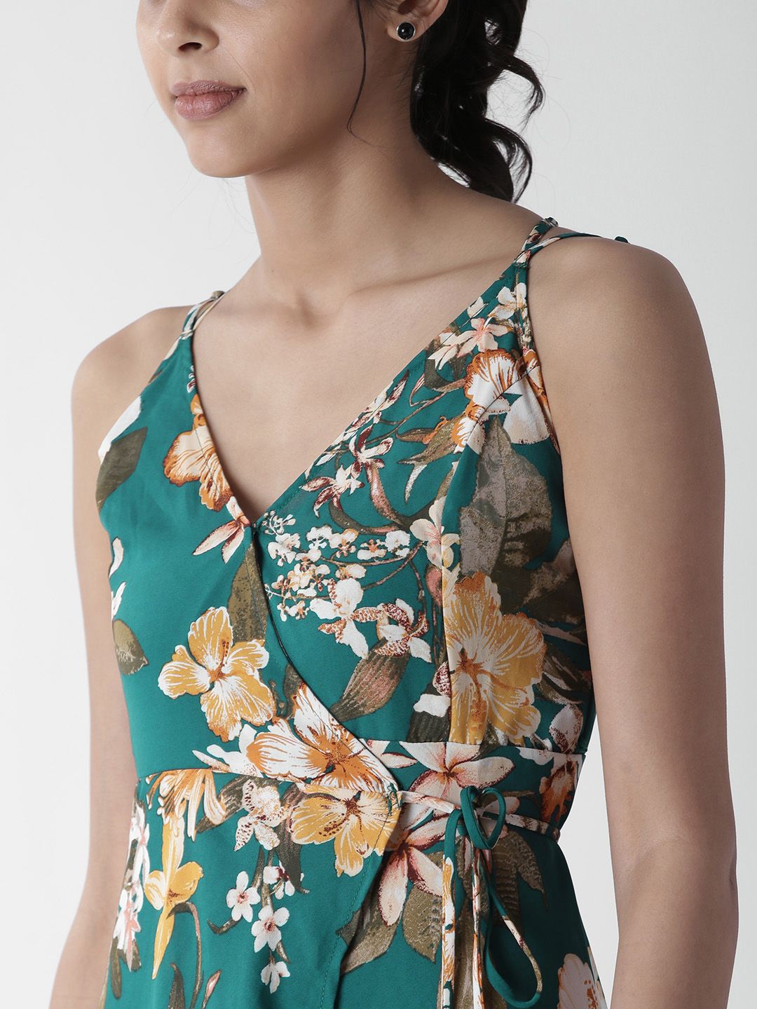 Buy FOREVER 21 Women Teal Green & Yellow Floral Print Midi Wrap Dress -  Dresses for Women 2436822 | Myntra