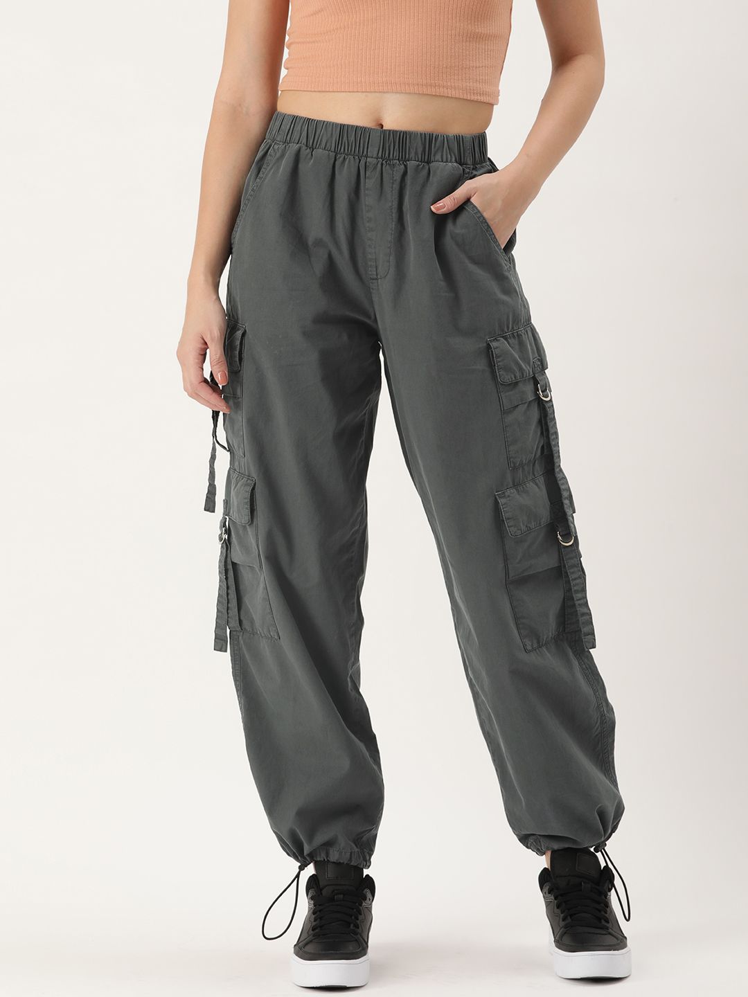 Bene Kleed Women Parachute Fit High-Rise Cotton Cargo Trousers Price in India