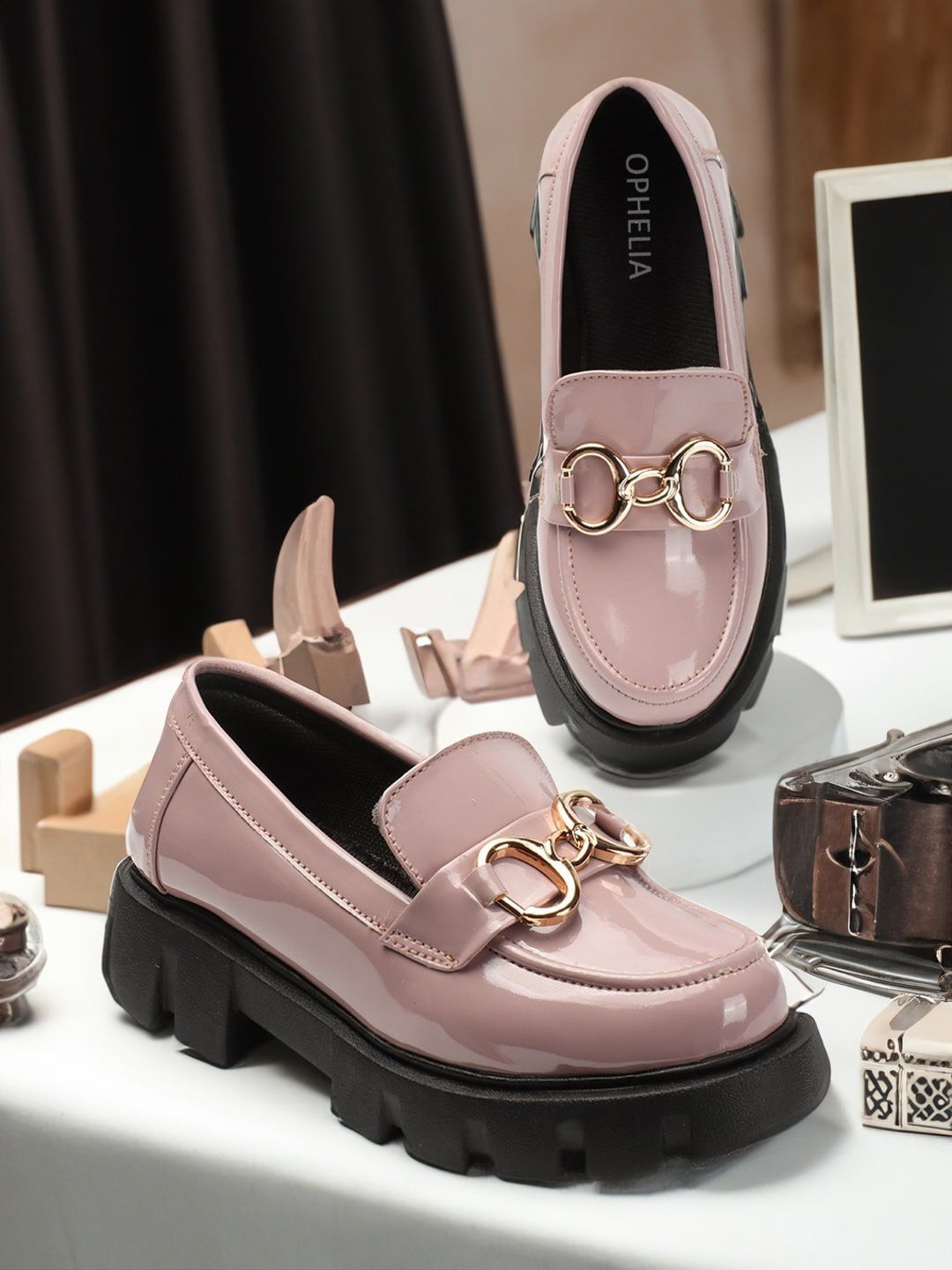 OPHELIA Buckled Heeled Lightweight Horsebit Loafers