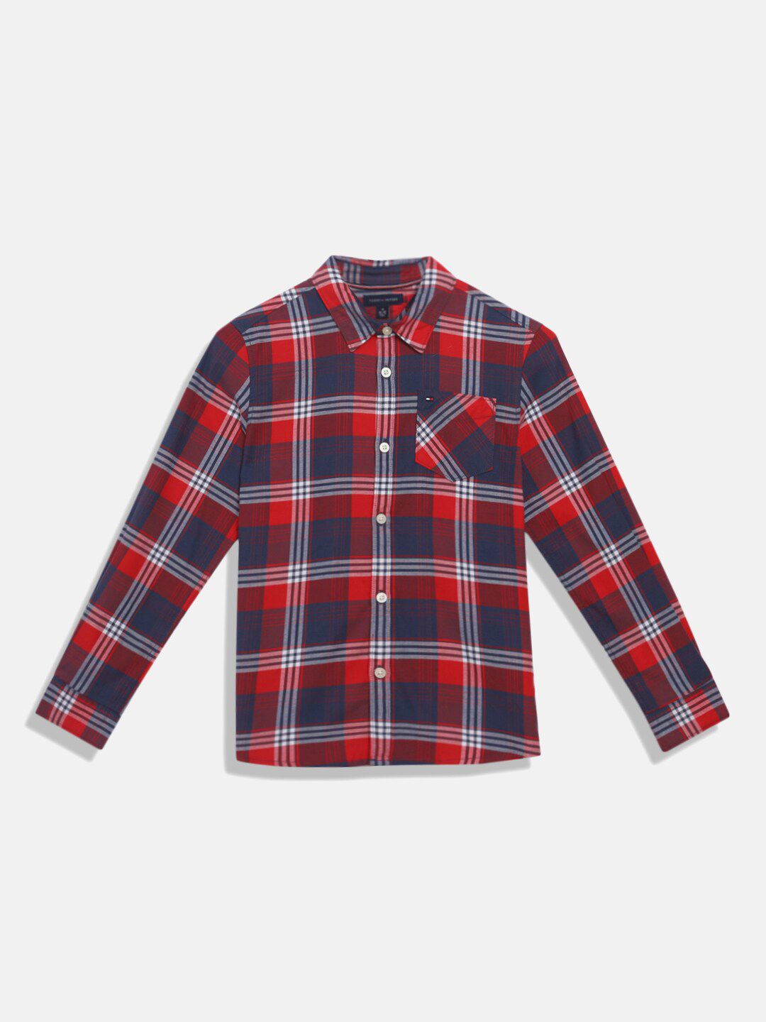 Tommy Hilfiger Boys Tartan Checked Spread Collar Regular Fit Cotton Casual Shirt