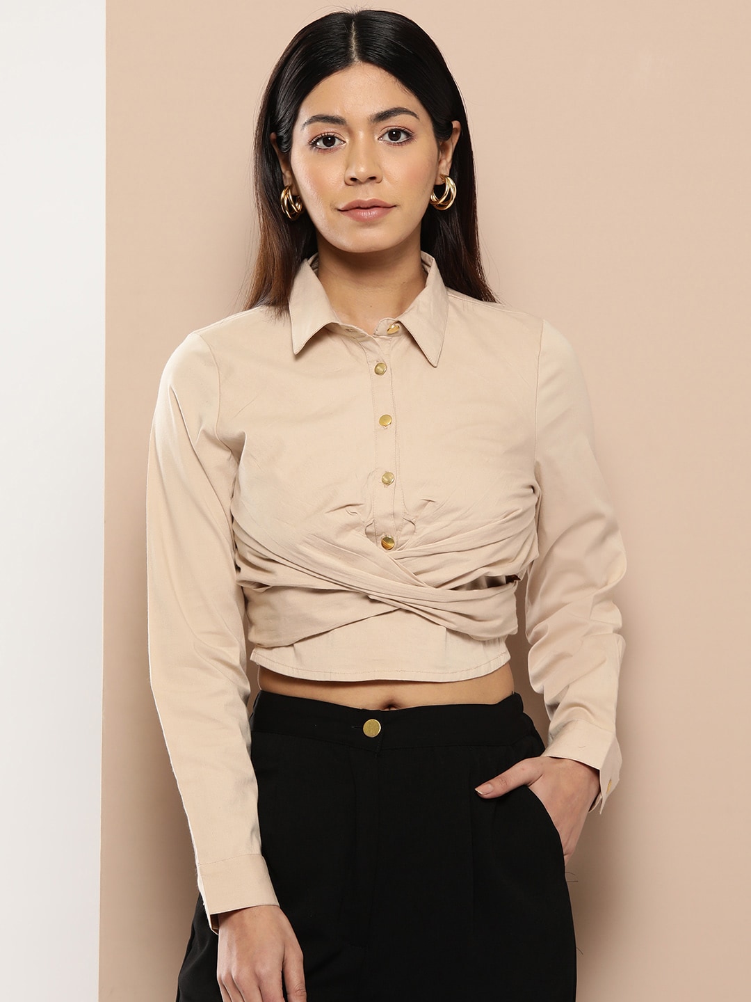 Chemistry Criss-Cross Strap Shirt Style Crop Top Price in India