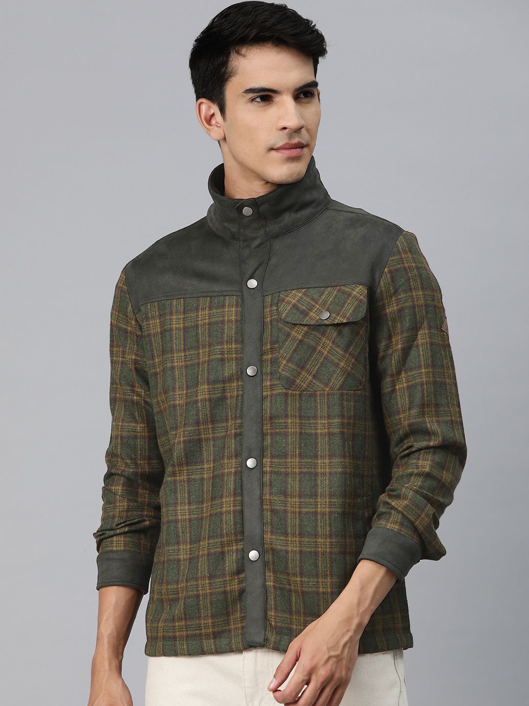 Pierre Carlo Men Checked Open Front Jacket