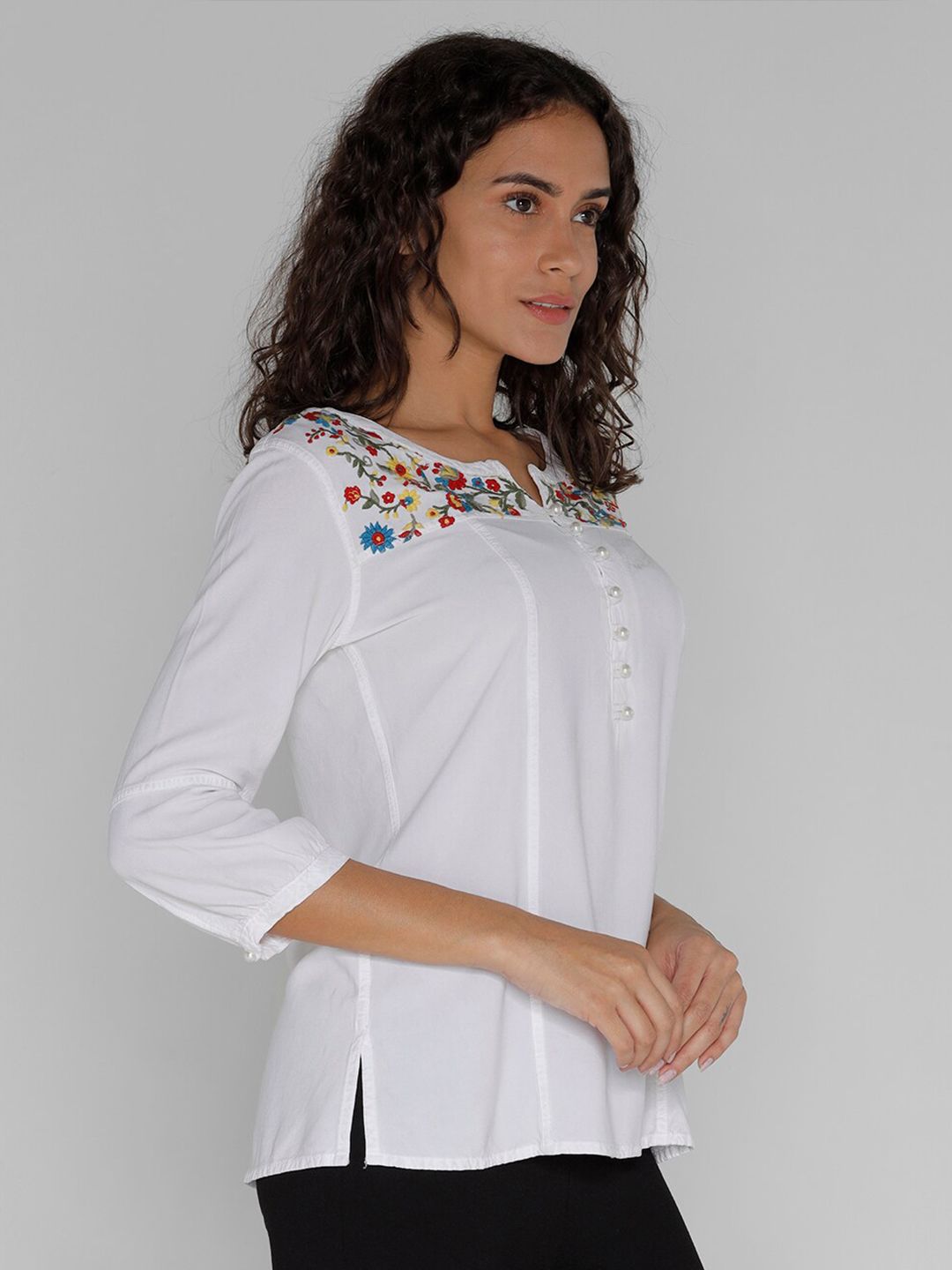 Buy IDENTITI Floral Embroidered Round Neck Top - Tops for Women