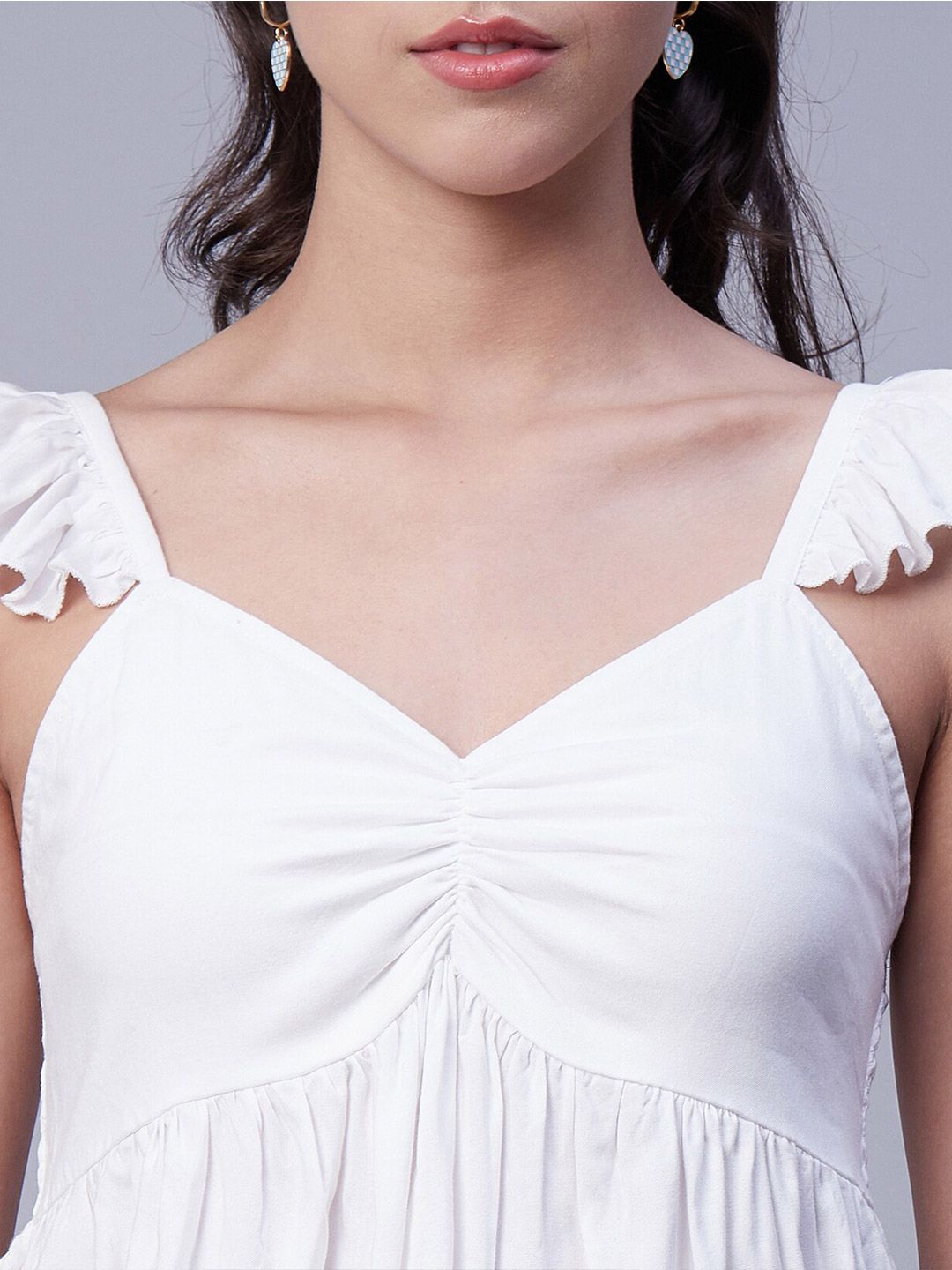Buy Moomaya Sweetheart Neck Ruffled Flutter Sleeve Peplum Top