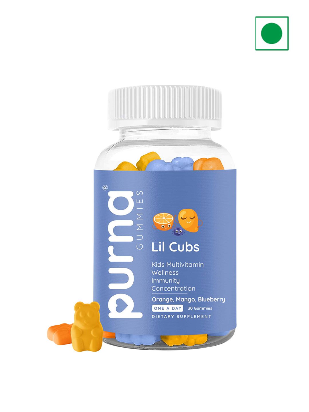 Purna Gummies Lil Cubs Multivitamin Immunity Gummies with Orange & Mango - 30 Pieces