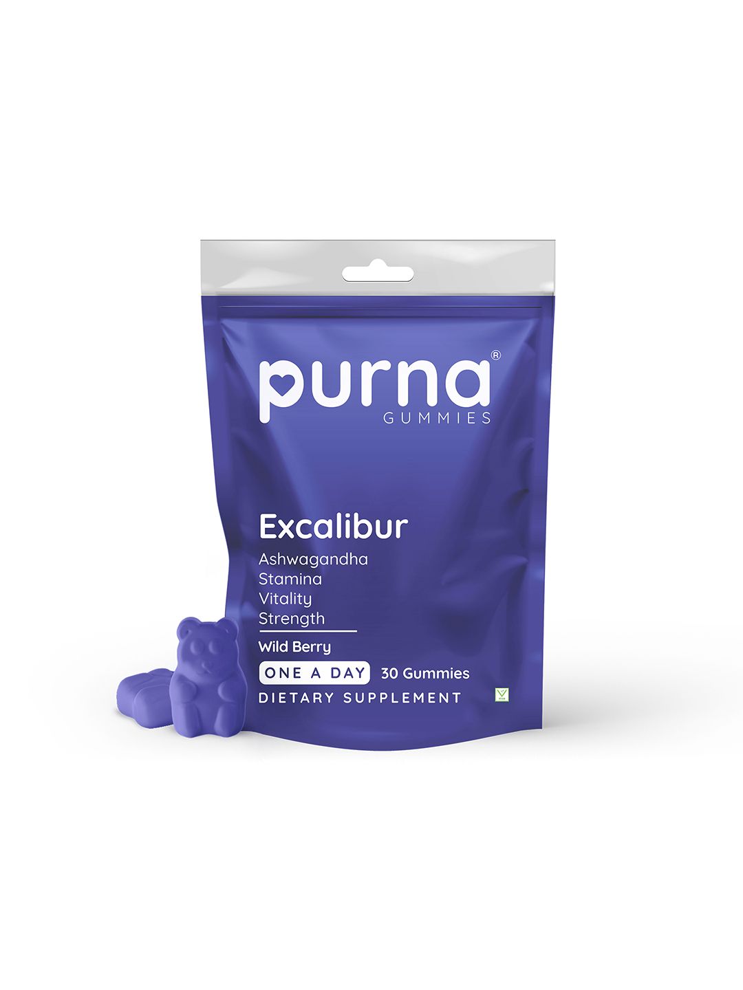 Purna Gummies Excalibur Ashwagandha Wild Berry Flavor Gummies - 30 Pieces