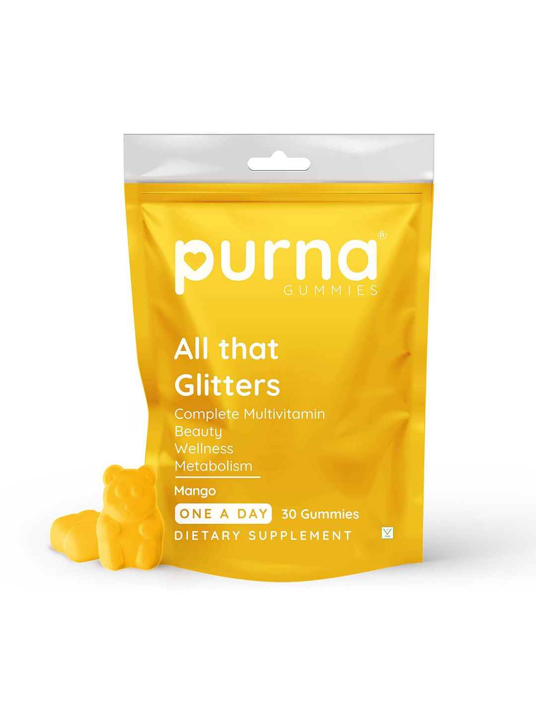 Purna Gummies All The Glitters Dietary Supplement Mango Gummies For Metabolism - 30 Pcs