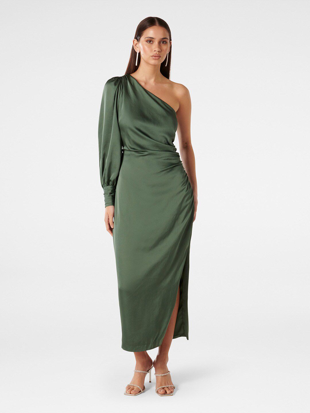 Forever New One Shoulder Satin A-line Maxi Dress Price in India