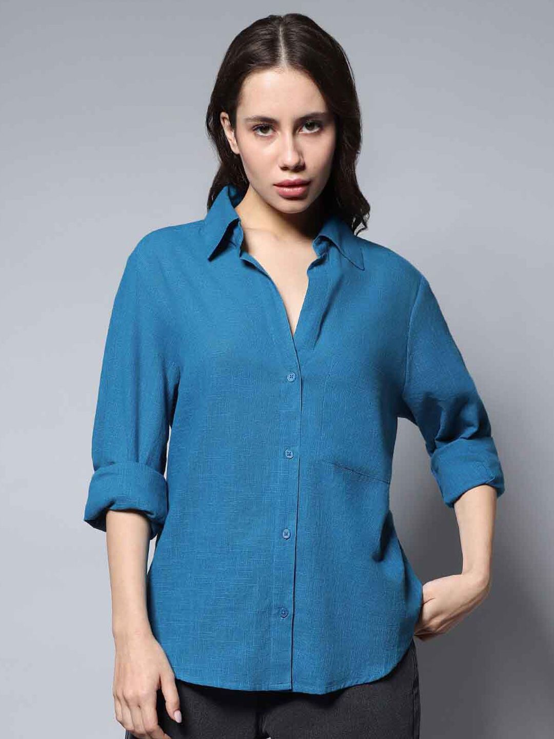High Star Long Sleeves Solid Cotton Oversized Casual Shirt