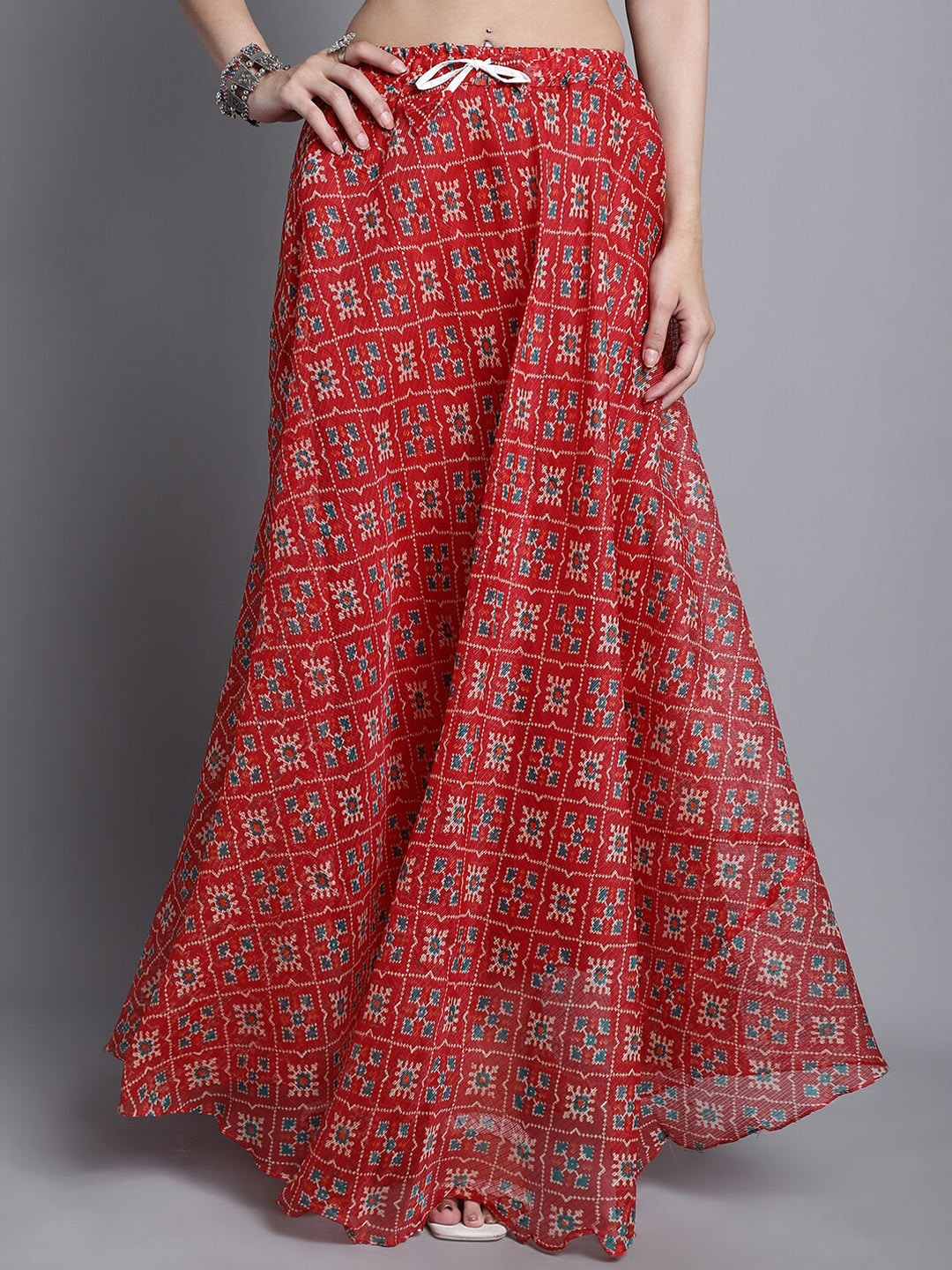 SOUNDARYA Printed Cotton Flared Maxi Skirt Price in India