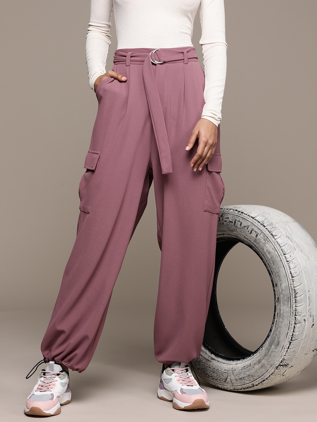 The Roadster Lifestyle Co. Women Cargo-Style Parachute Joggers Price in India