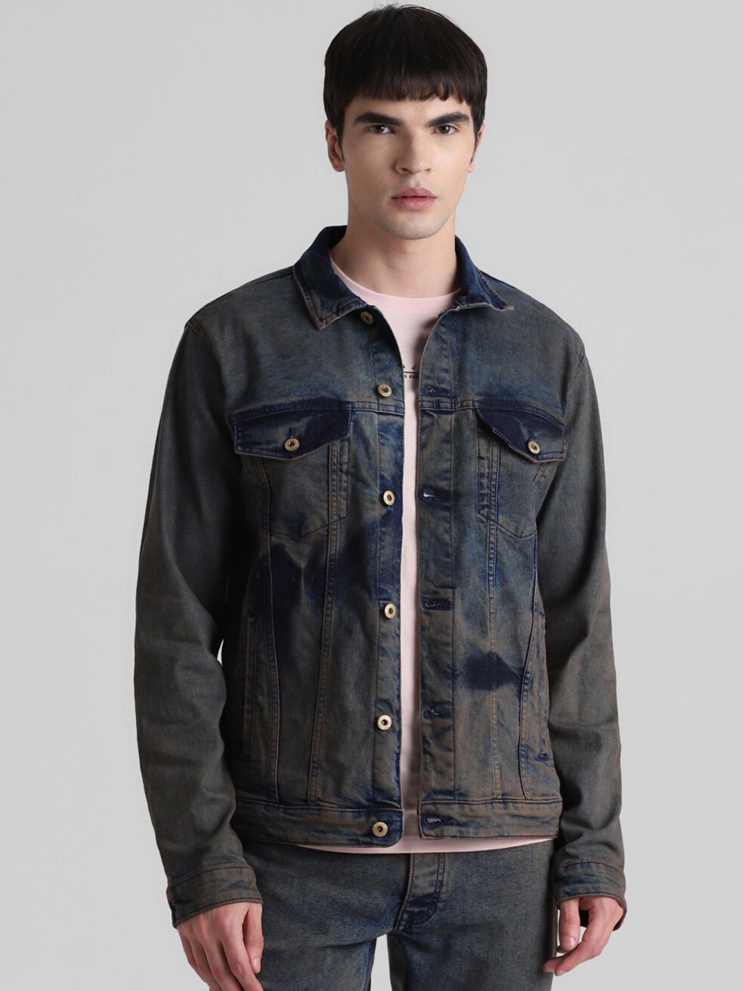 Jack & Jones Washed Spread Collar Denim Jacket