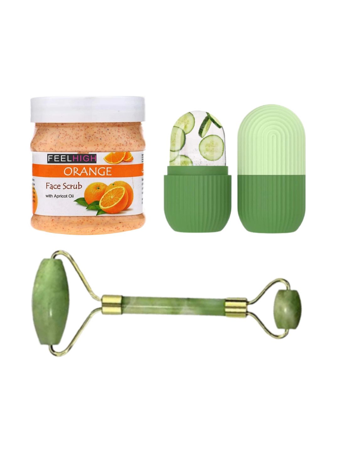 FEELHIGH Orange Scrub with Facial Ice Roller & Facial Massager