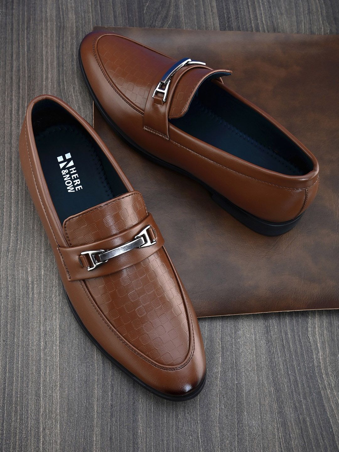 HERE&NOW Men Tan Brown Textured Formal Loafers