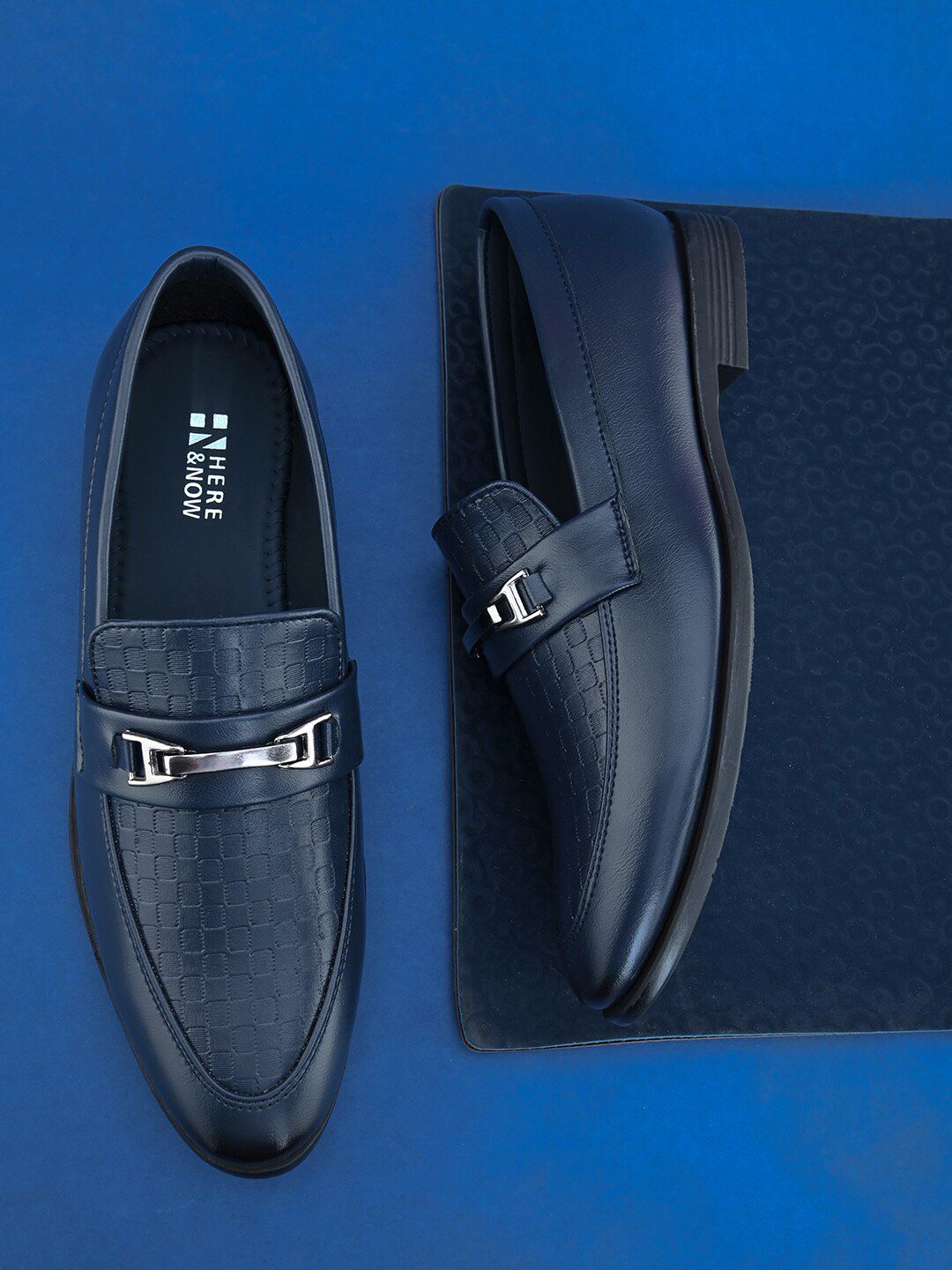 HERE&NOW Men Navy Blue Textured Formal Loafers