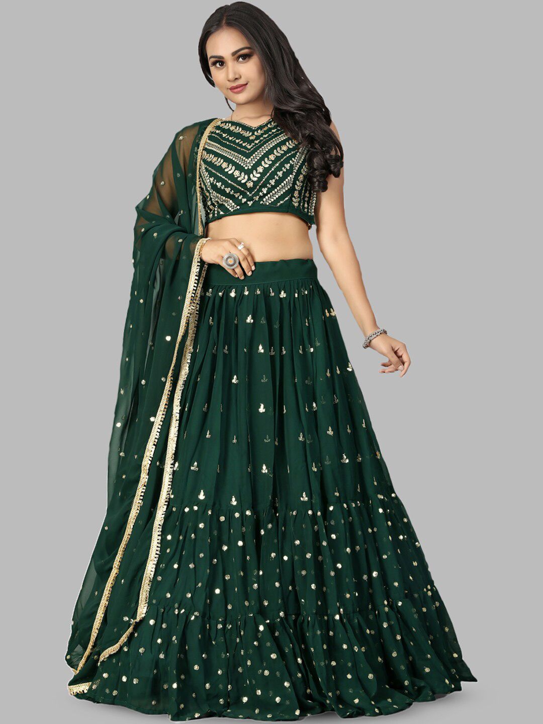 TIKODI Embroidered Sequinned Semi-Stitched Lehenga & Unstitched Blouse With Dupatta Price in India