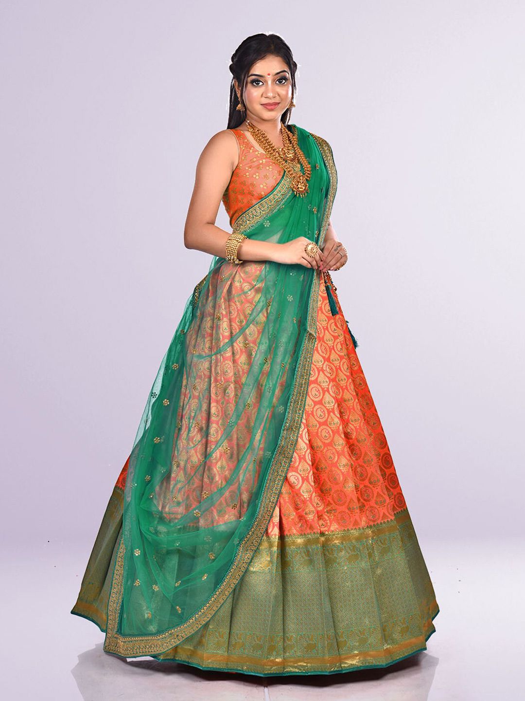 HALFSAREE STUDIO Semi-Stitched Lehenga & Unstitched Blouse With Dupatta
