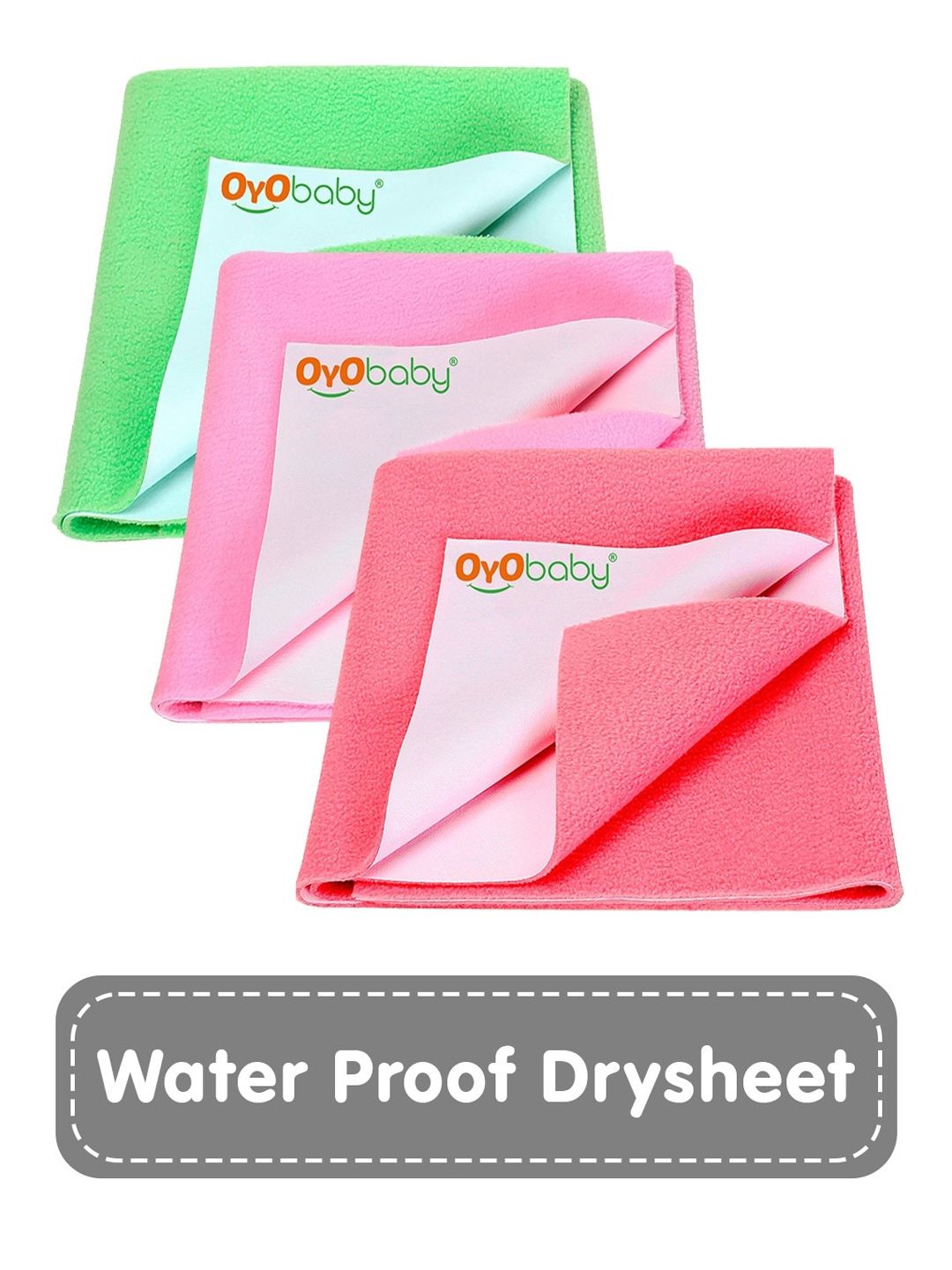 OyO Baby Pack of 3 Salmon Rose, Pink & Light Green Dry Sheet Polycotton Mattress Protector