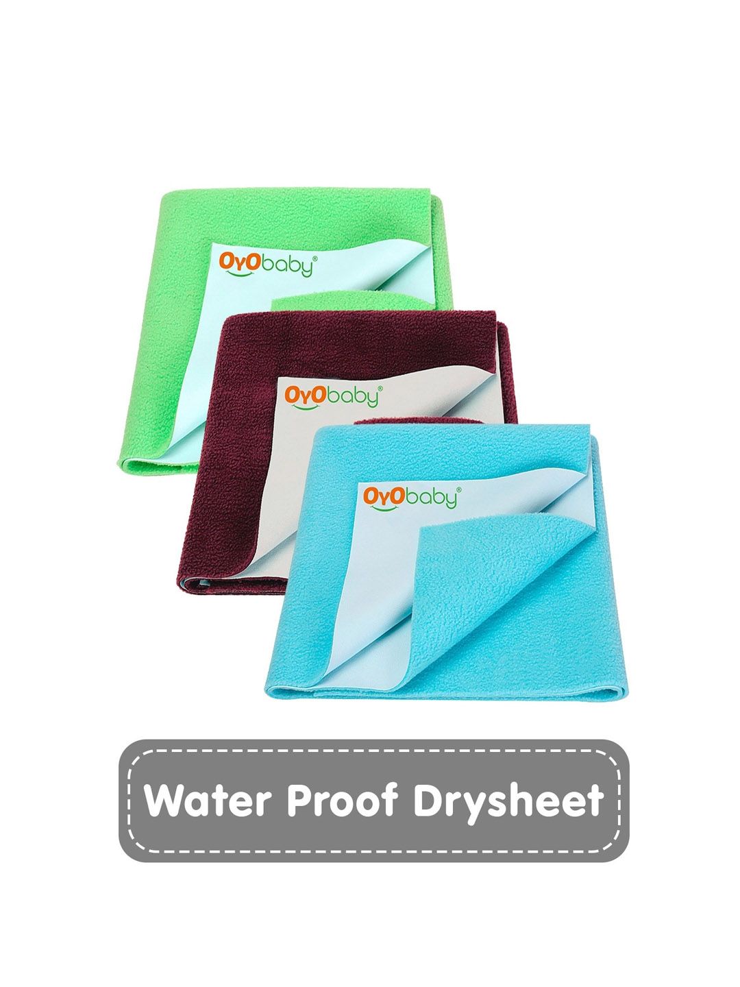 OyO Baby Pack of 3 Sea Blue, Maroon & Light Green Polycotton Mattress Protector