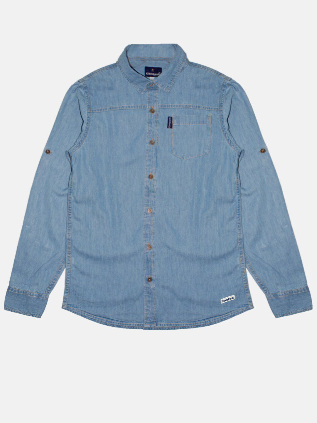KiddoPanti Boys Spread Collar Long Sleeve Denim Casual Shirt