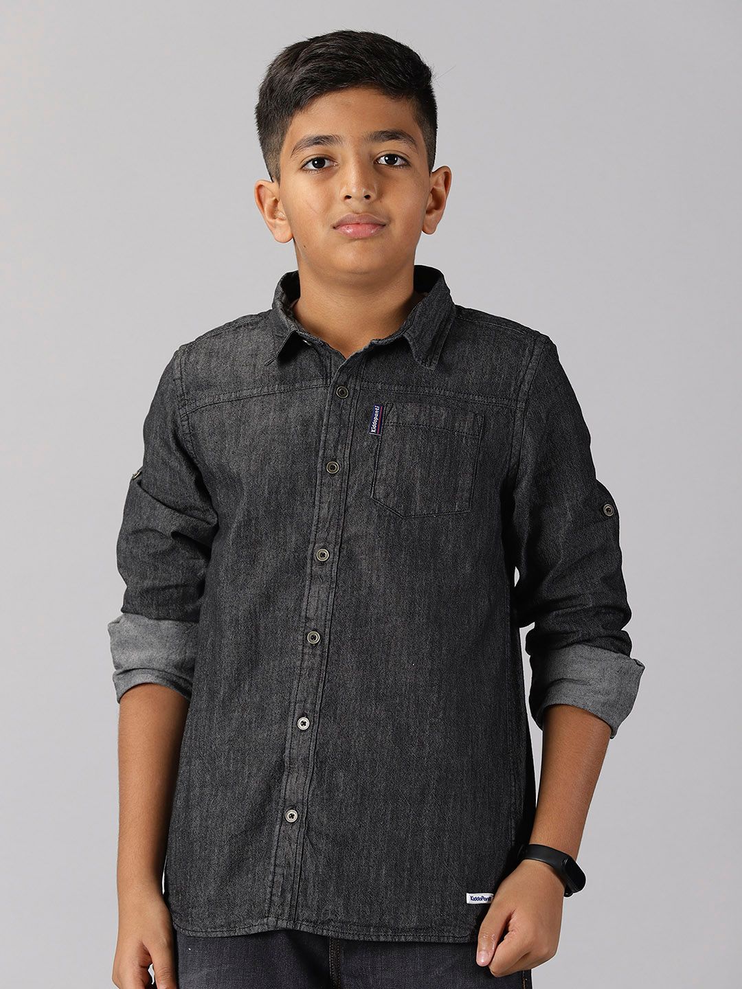 KiddoPanti Boys Spread Collar Long Sleeve Denim Casual Shirt
