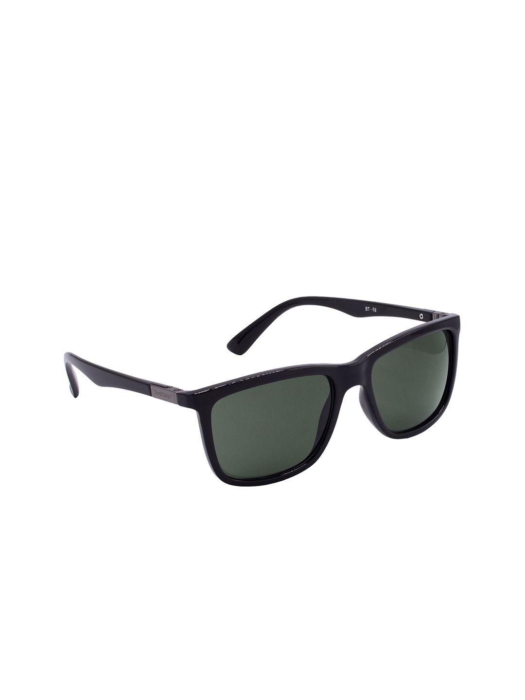 HRINKAR Unisex Green Lens & Black Rectangle Sunglasses With UV Protected Lens