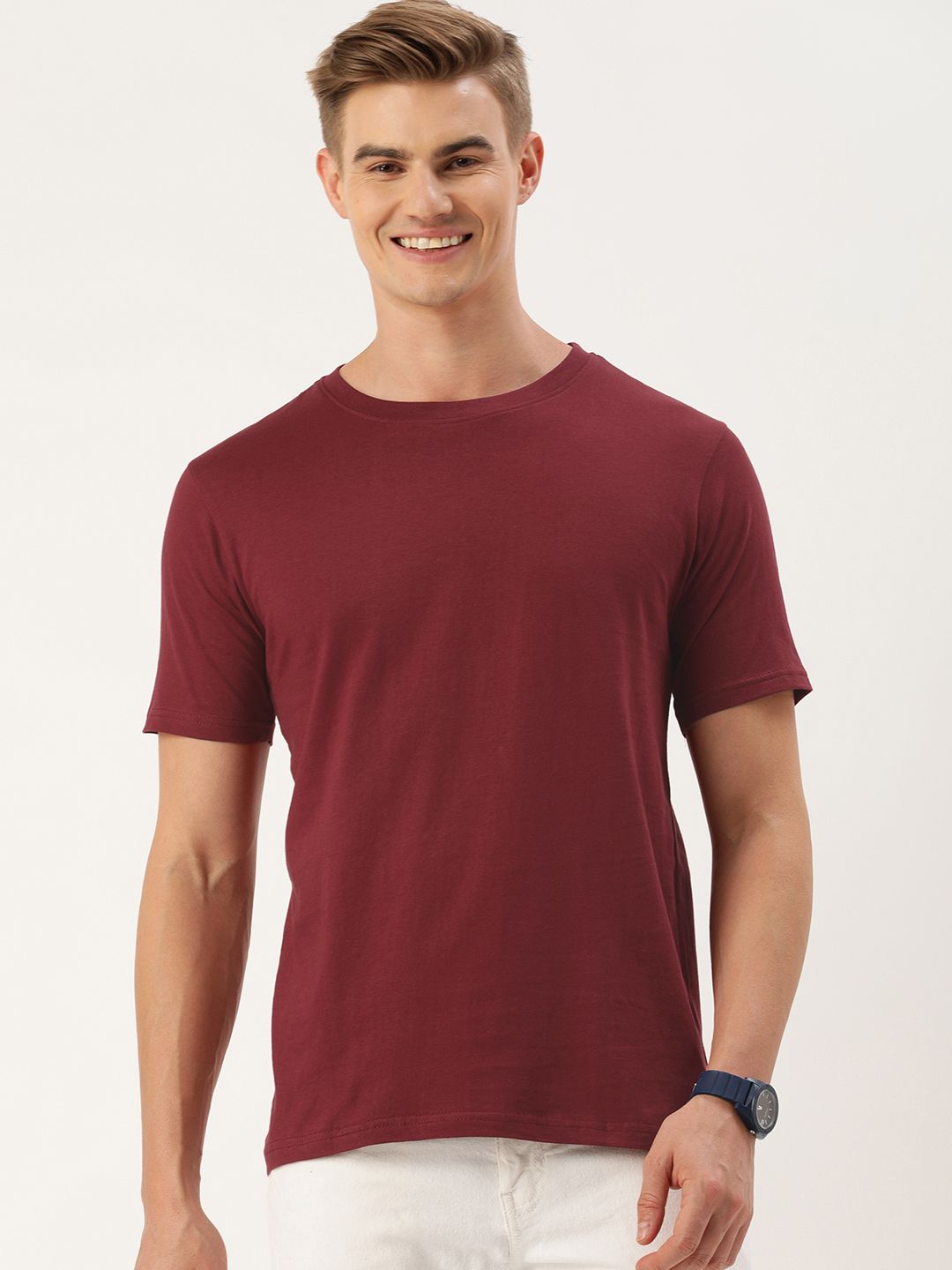Mast & Harbour Men Solid Cotton Bio Finish T-shirt