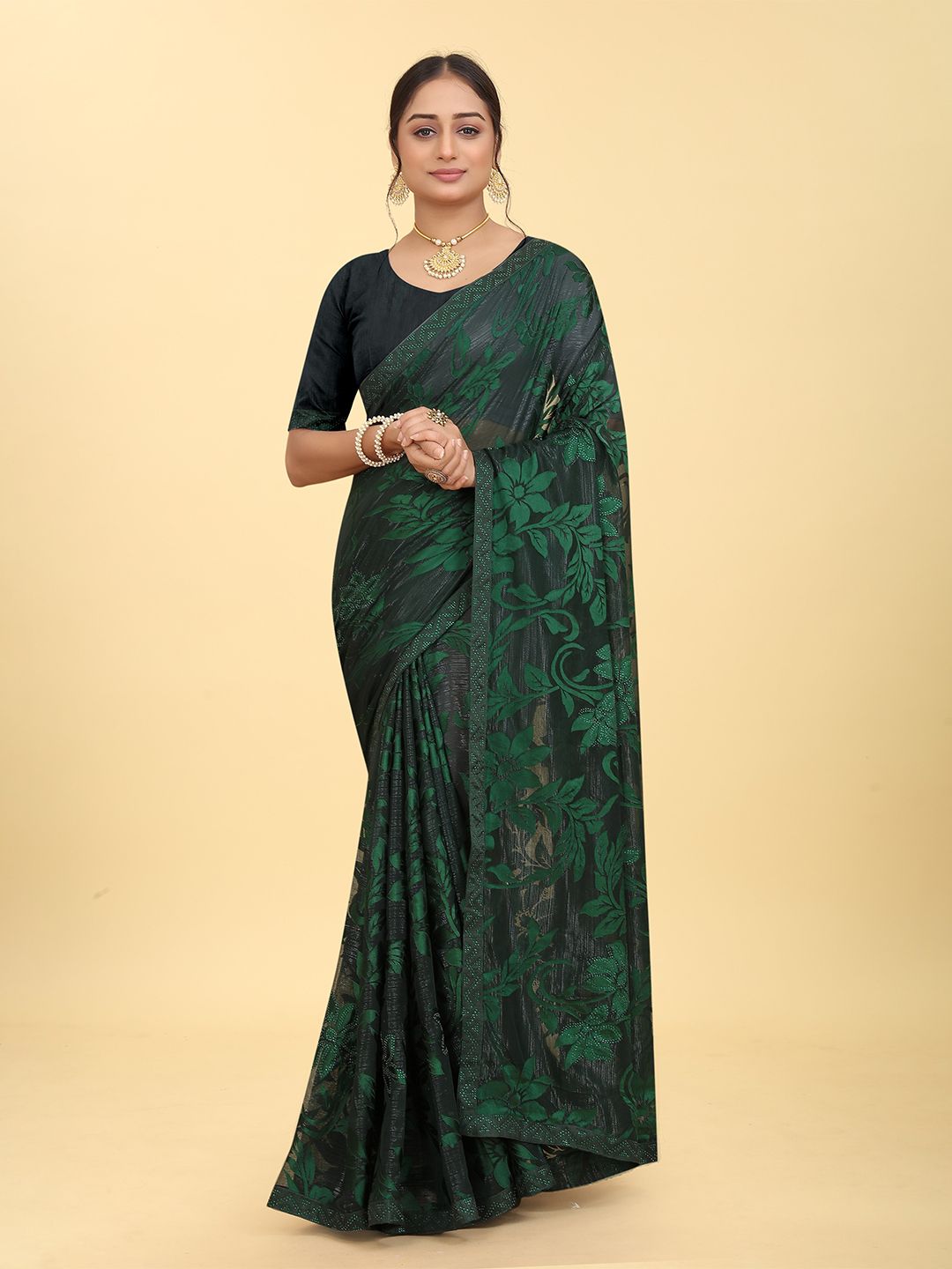 BAESD Floral Embellished Satin Saree Price in India