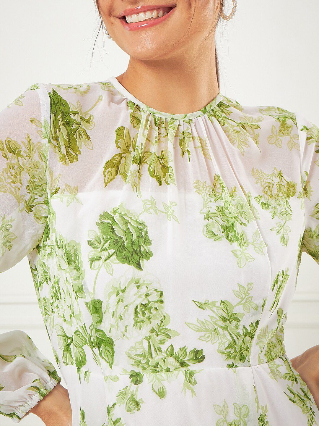 dress color mint green Sage Green Floral Satin Erin Midi Dress main image 0