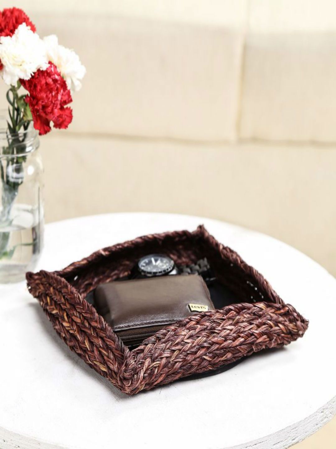 Unravel India Maroon Solid Charger Basket Price in India