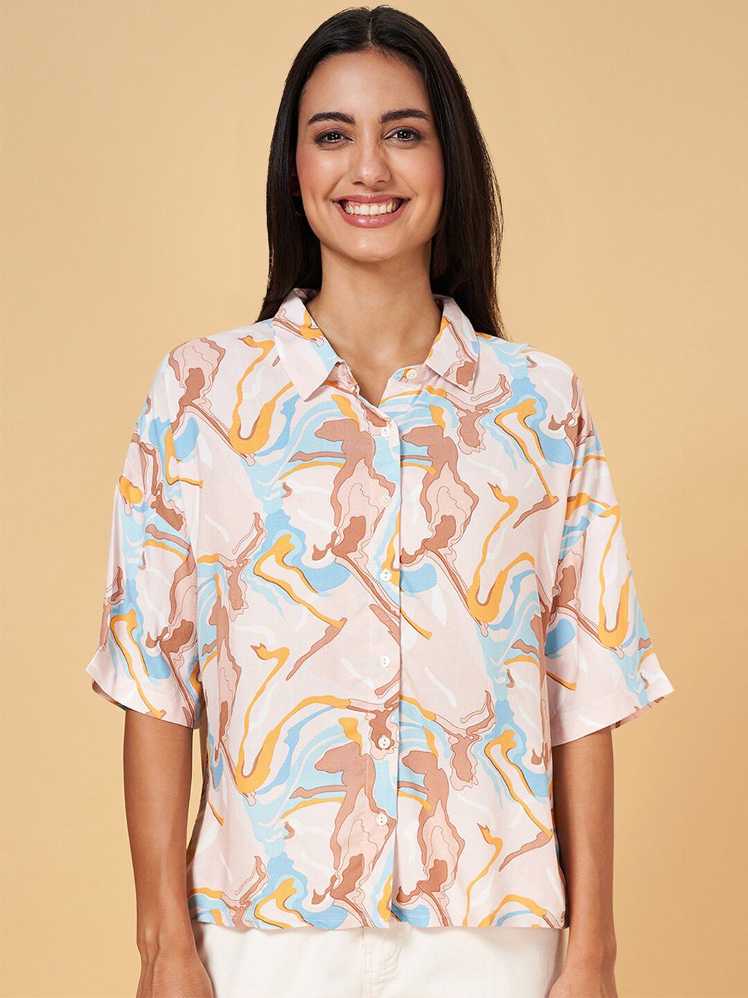 Honey by Pantaloons Floral Print Roll-Up Sleeves Shirt Style Top Price in India