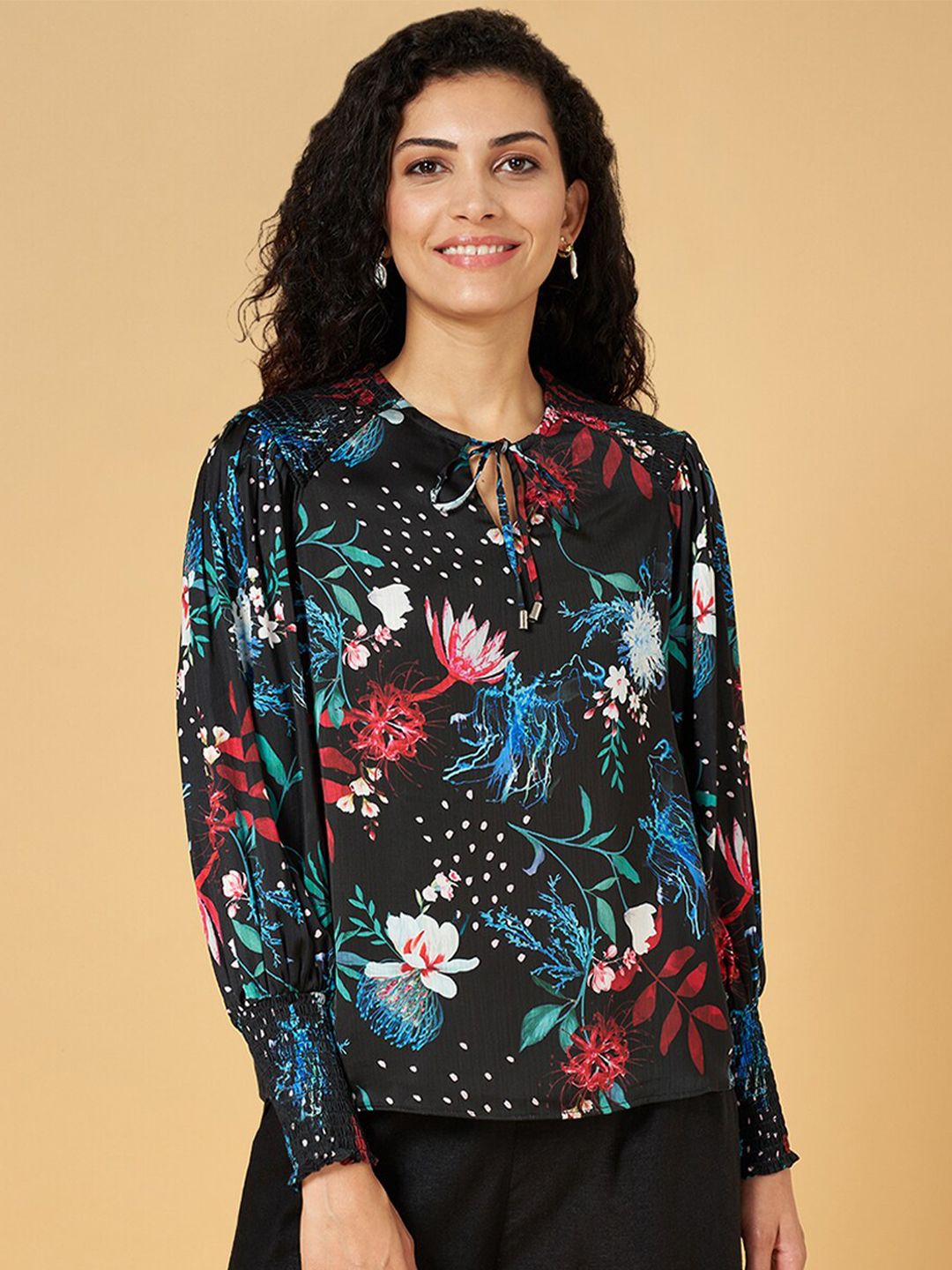 Honey by Pantaloons Floral Print Tie-Up Neck Top Price in India