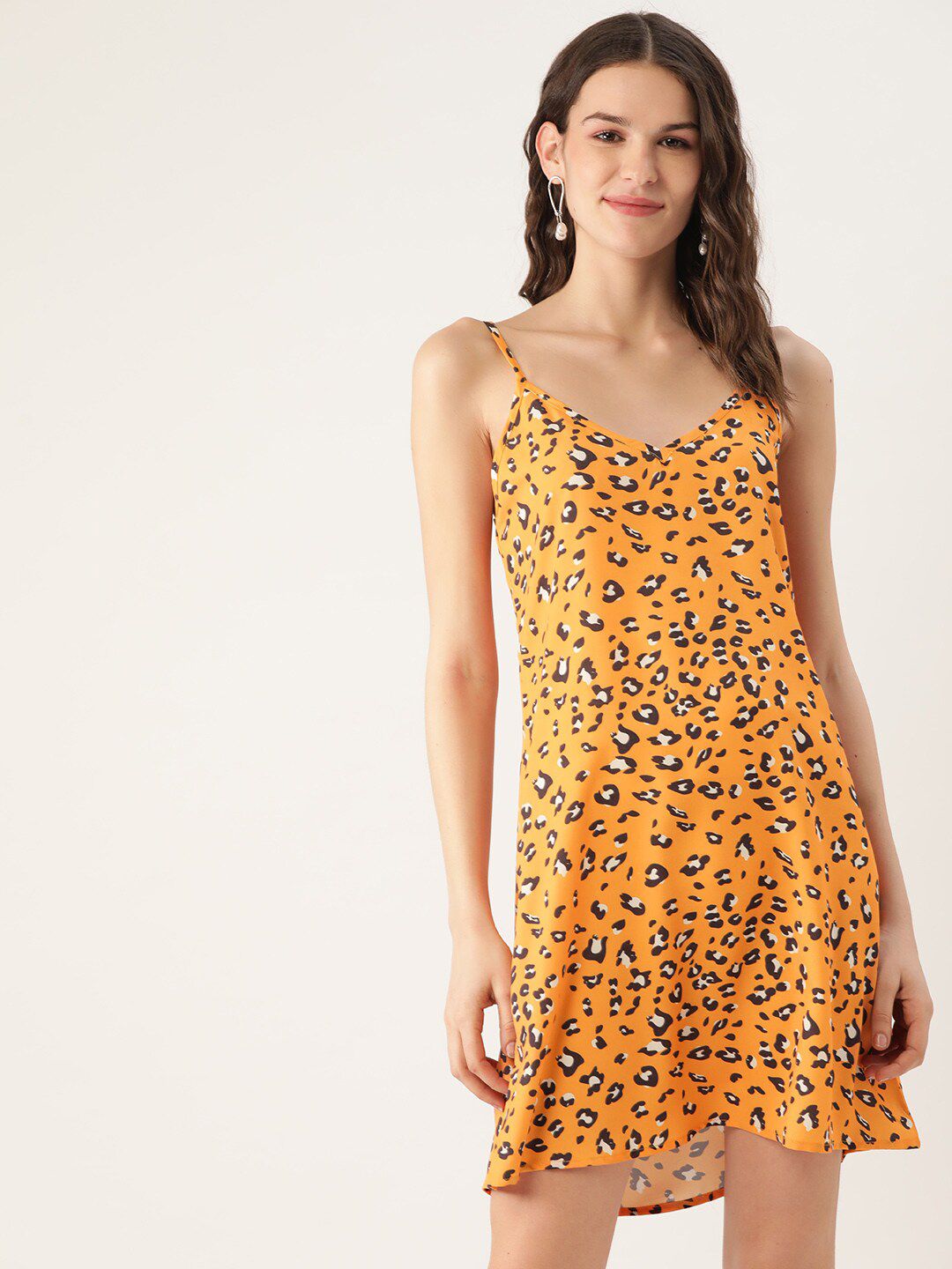 DressBerry Yellow Animal Printed Shoulder Straps Mini A-Line Dress Price in India