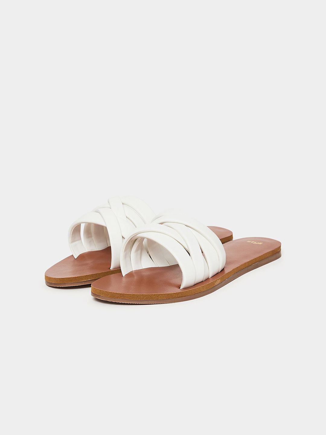 Styli White & Beige Open Toe Slip-On Flats