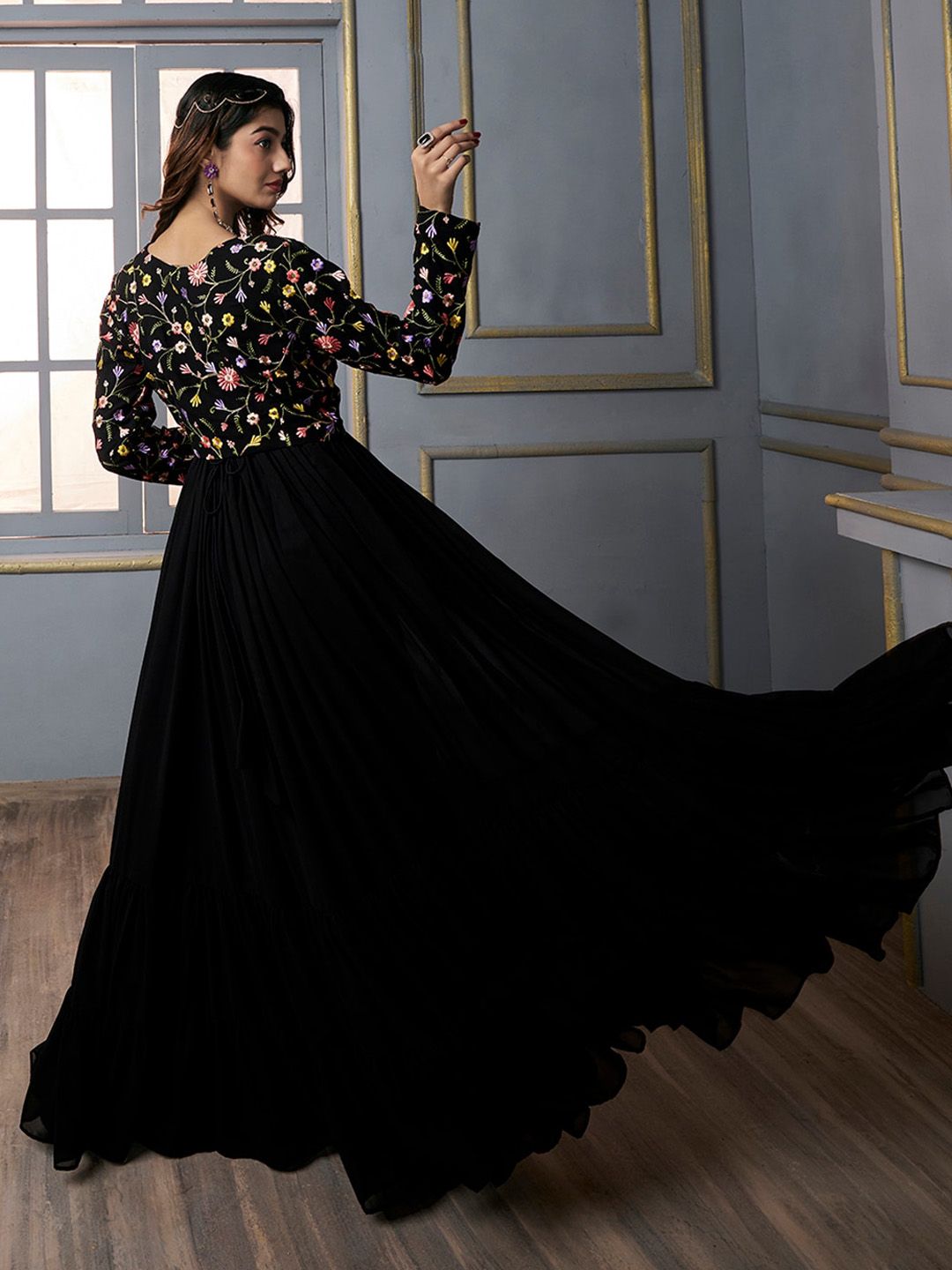 knee length dresses for ladies Girls Embroidered A-Line Maxi Ethnic Dress with Jacket 16Y main image 0
