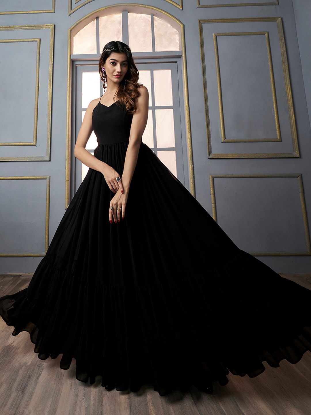 navy blue dress for baby girl A-Line Halter Neck Pleated Chiffon Floor Length Bridesmaid Dresses main image 1