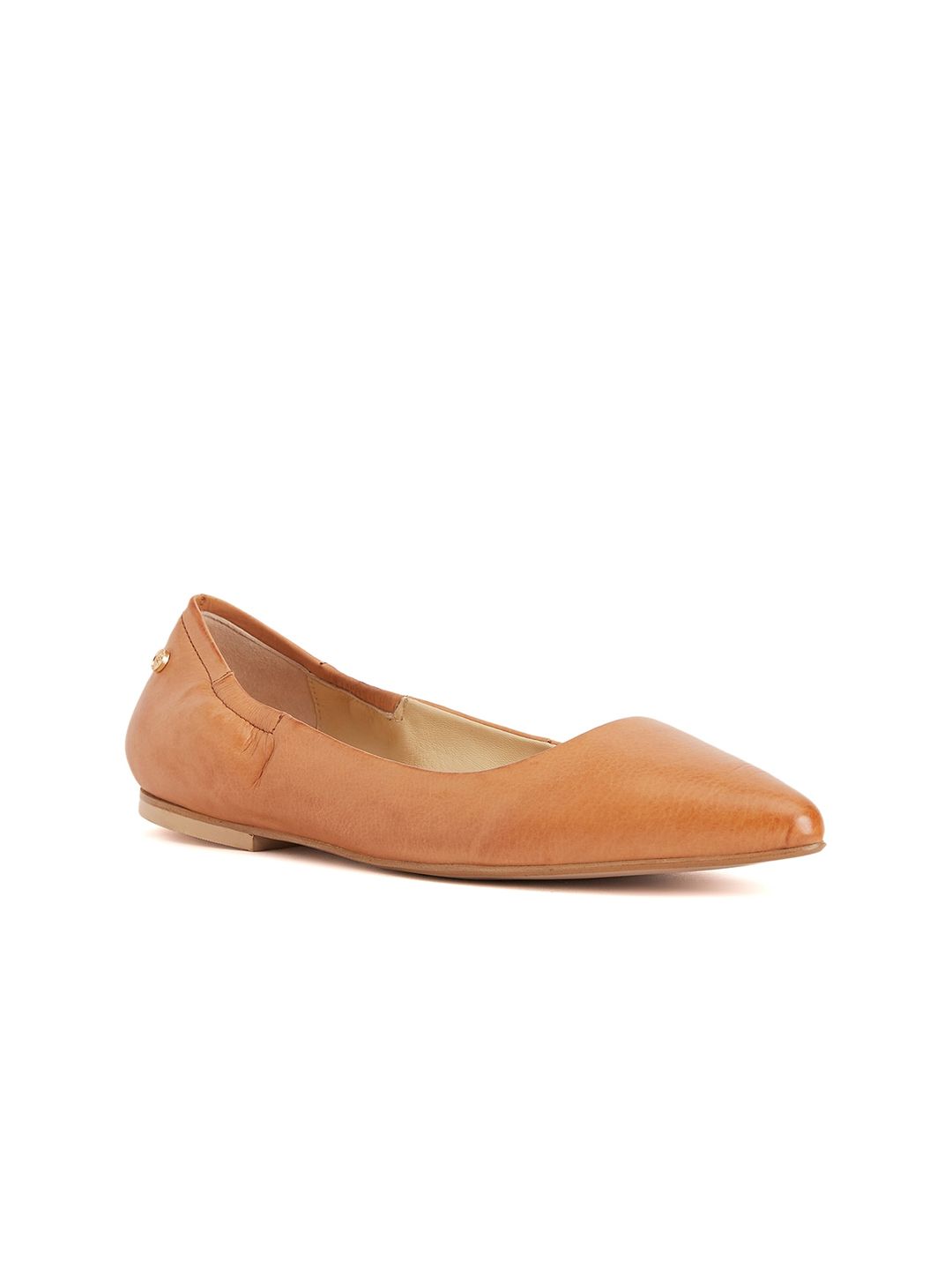 Peach Flores Women Solid Leather Ballerinas Price in India