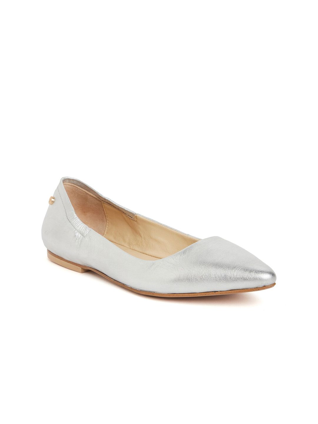 Peach Flores Pointed Toe Leather Ballerinas Price in India