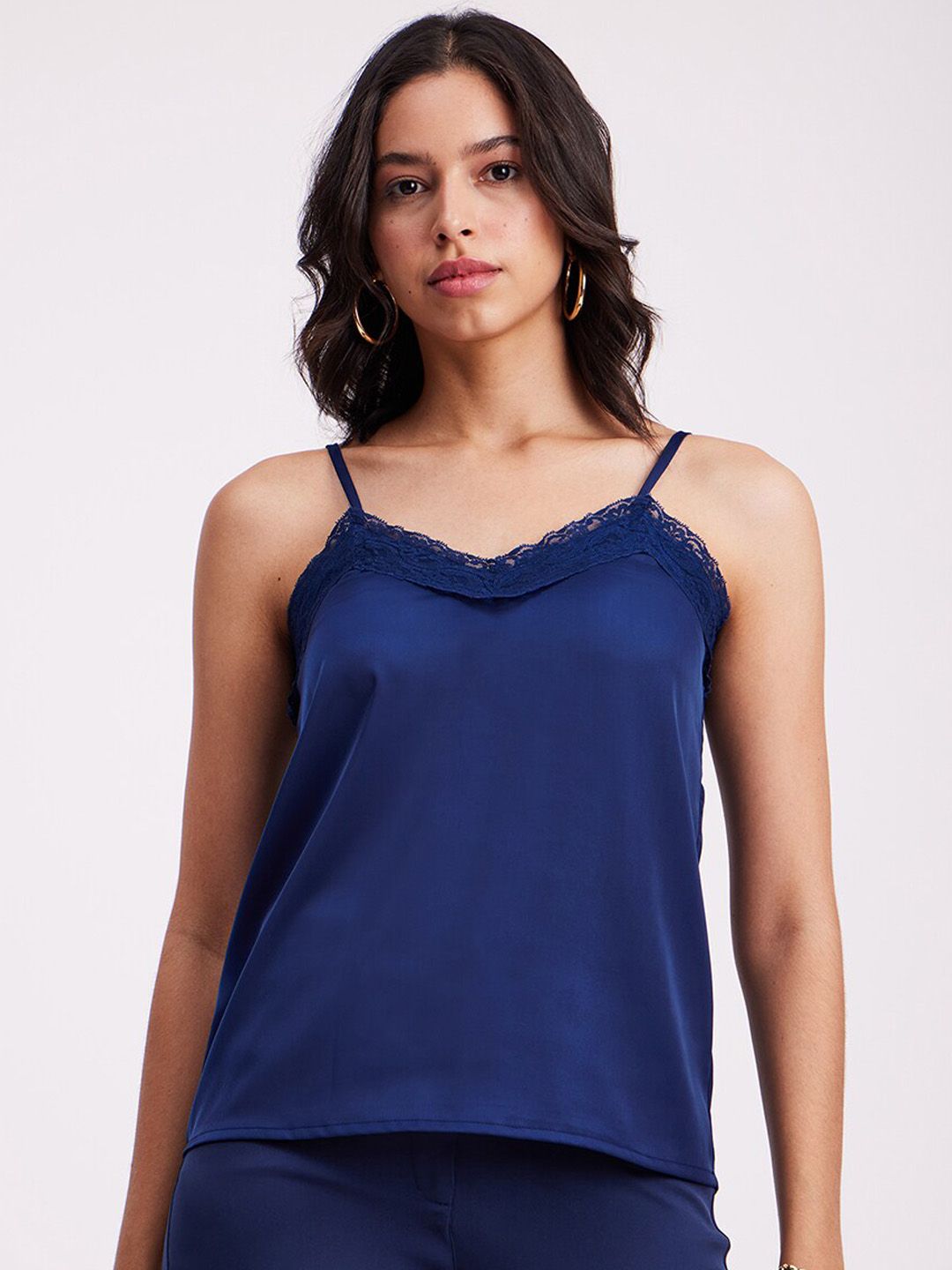 Buy FableStreet Relaxed Fit V-Neck Satin Lace Camisole - Camisoles