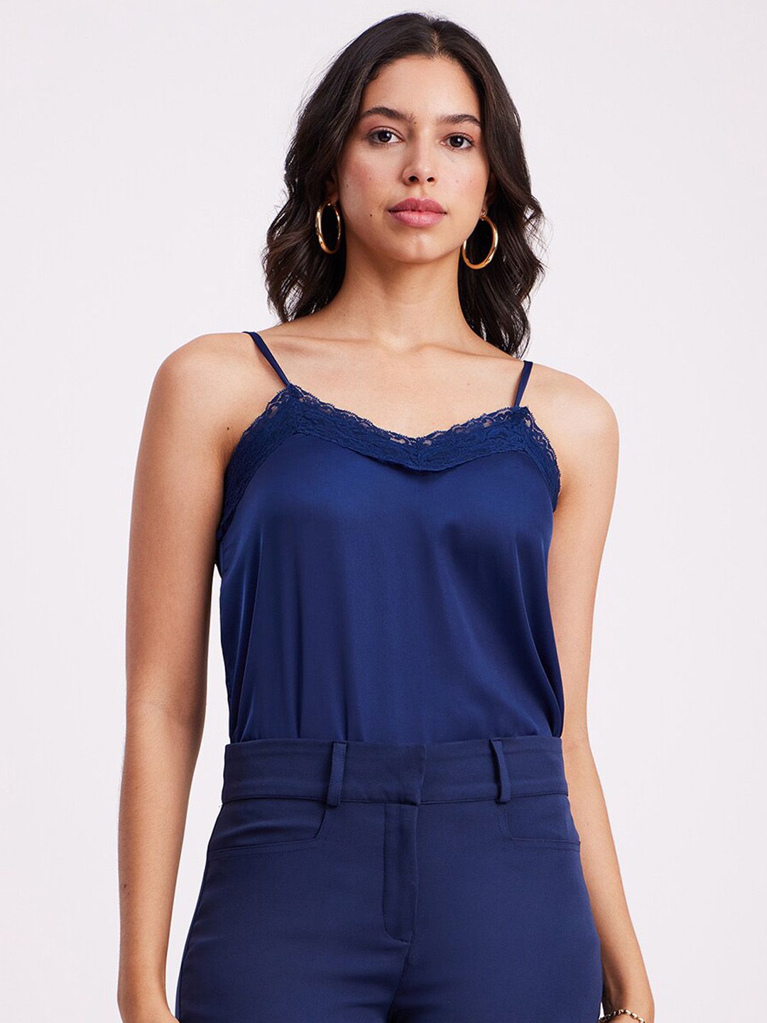 Buy FABLE STREET Relaxed Fit V-Neck Satin Lace Camisole