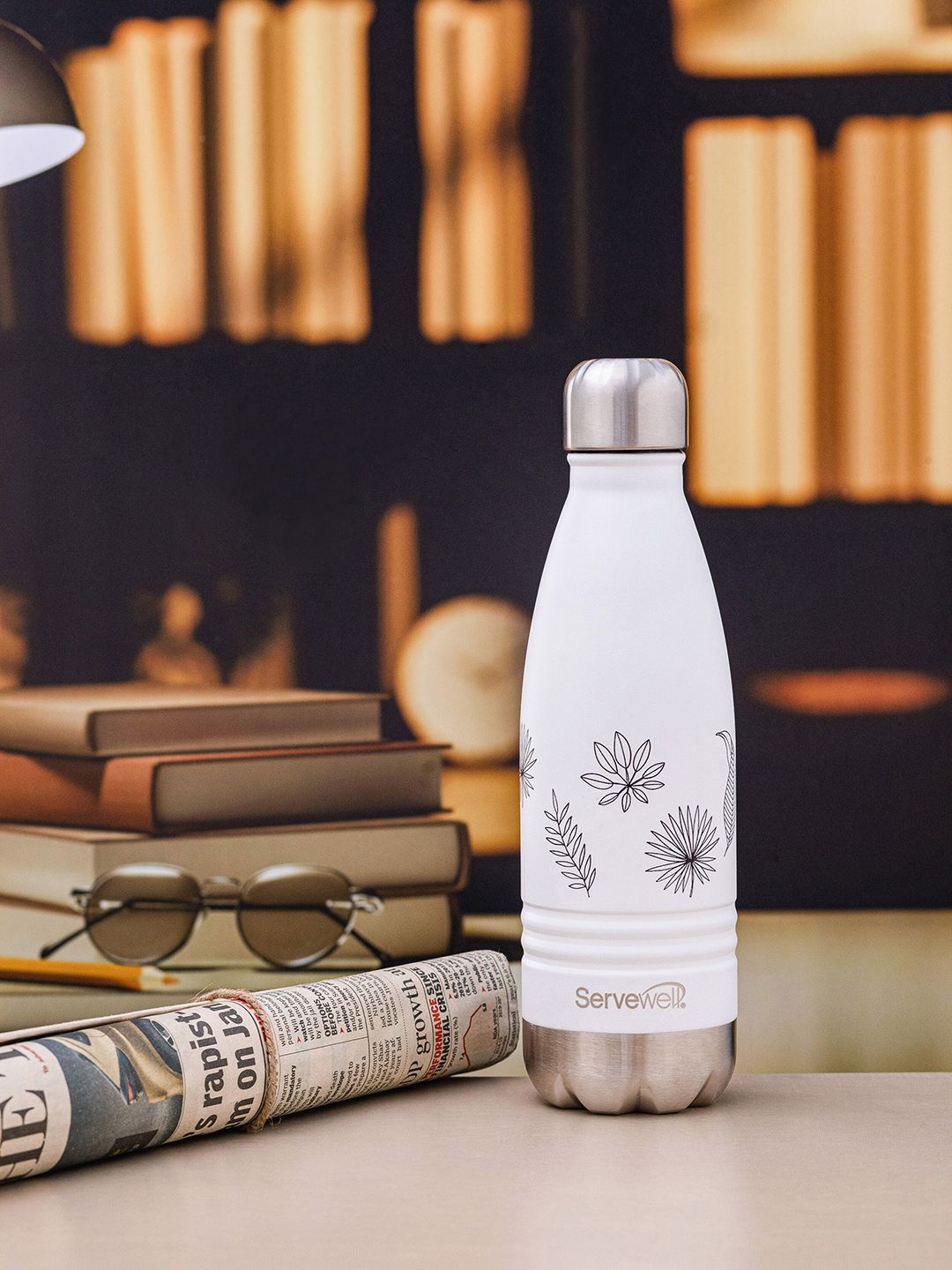 Servewell White Tropical Stainless Steel Double Wall Vacuum Flask - 500ml