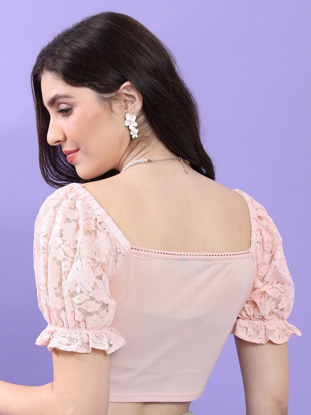トップス openyy flower tops Buy Tokyo Talkies Pink Floral Self Design Puff Sleeves Fitted Crop