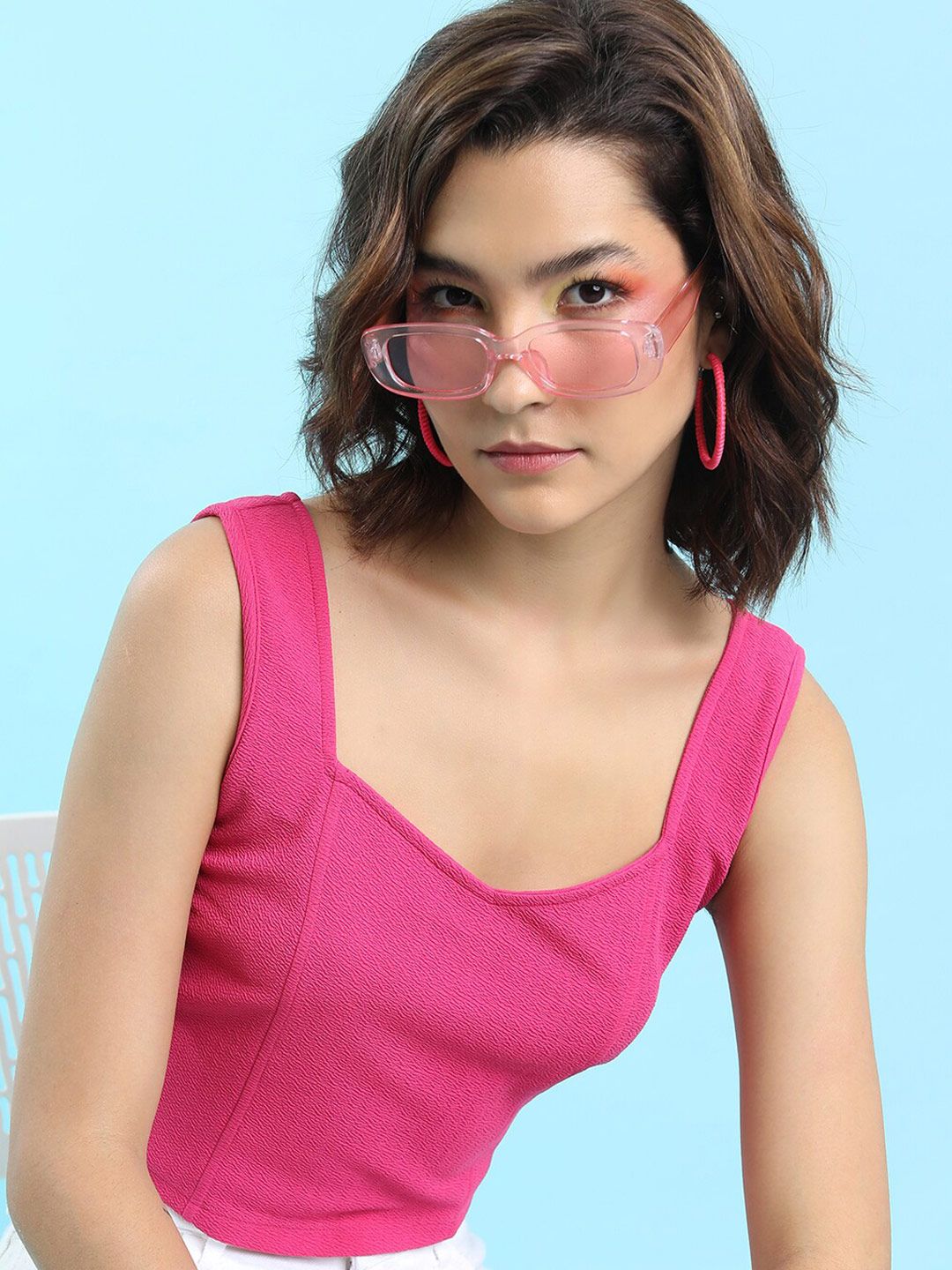 Shoulder Straps Crop Top Tokyo Talkies Pink Shoulder Straps Crop Top