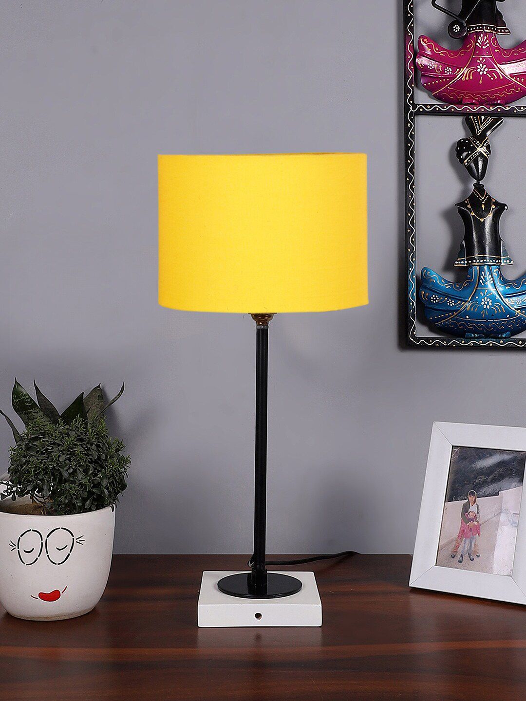 Devansh Warm Yellow Wood Cylinder Solid High Quality Electrical Table Lamps