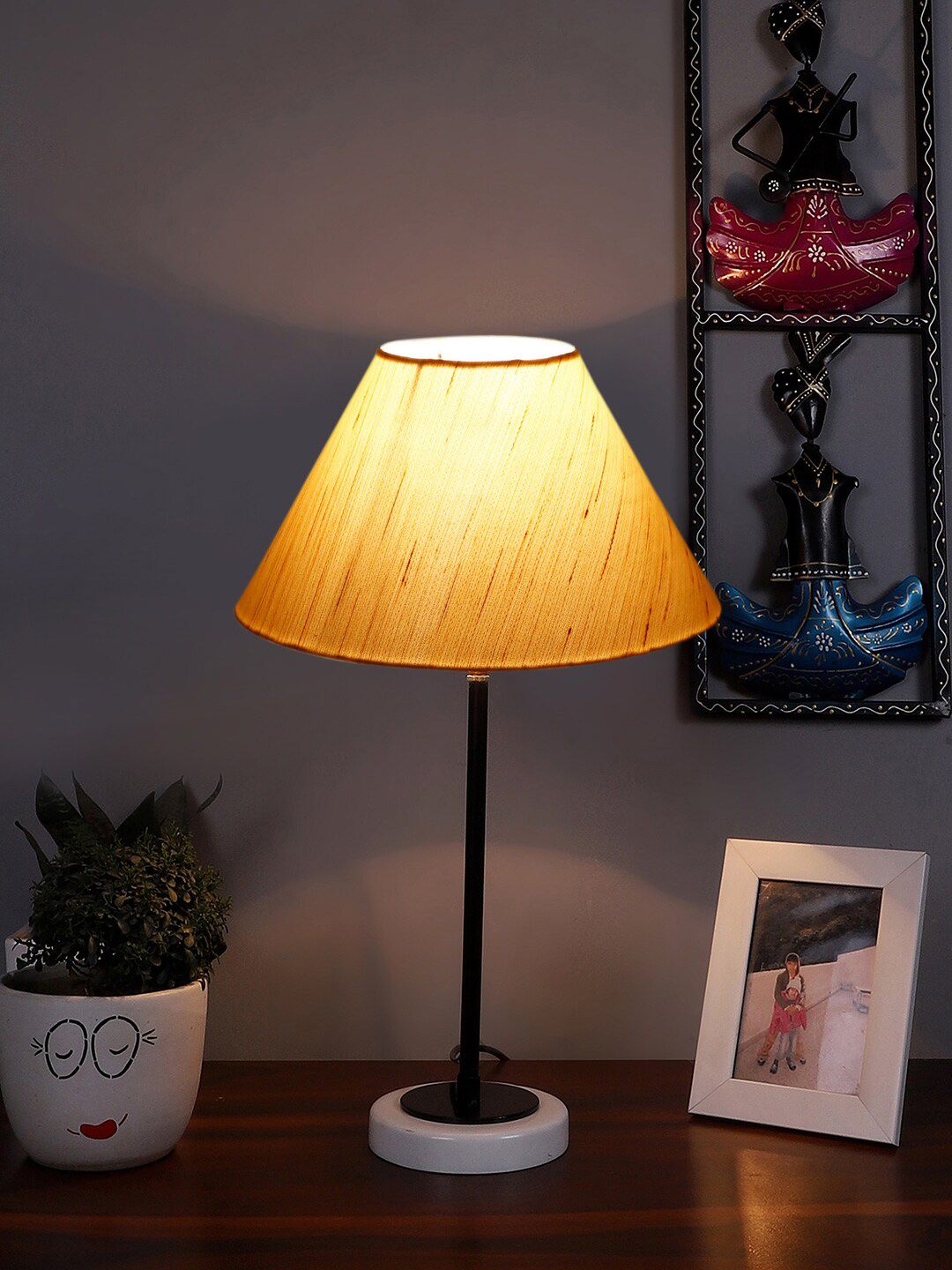 Devansh Warm Yellow Wood Frustum Solid High Quality Electrical Table Lamps