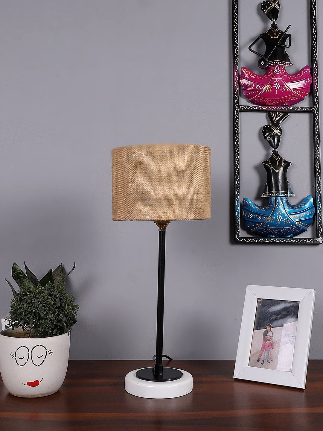 Devansh Warm Yellow Wood Cylinder Textured High Quality Electrical Table Lamps