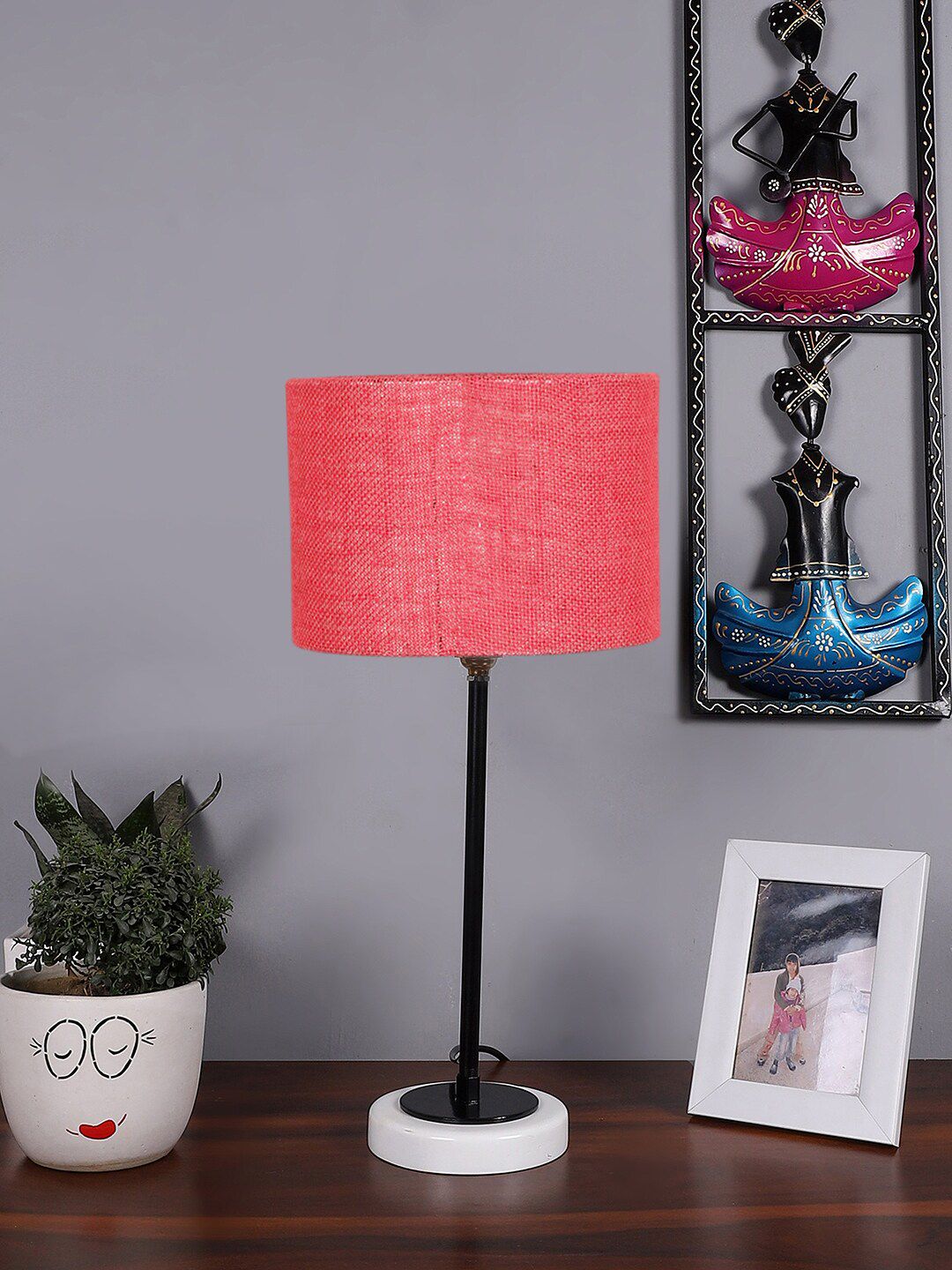 Devansh Warm Yellow Wood Cylinder Textured High Quality Electrical Table Lamps