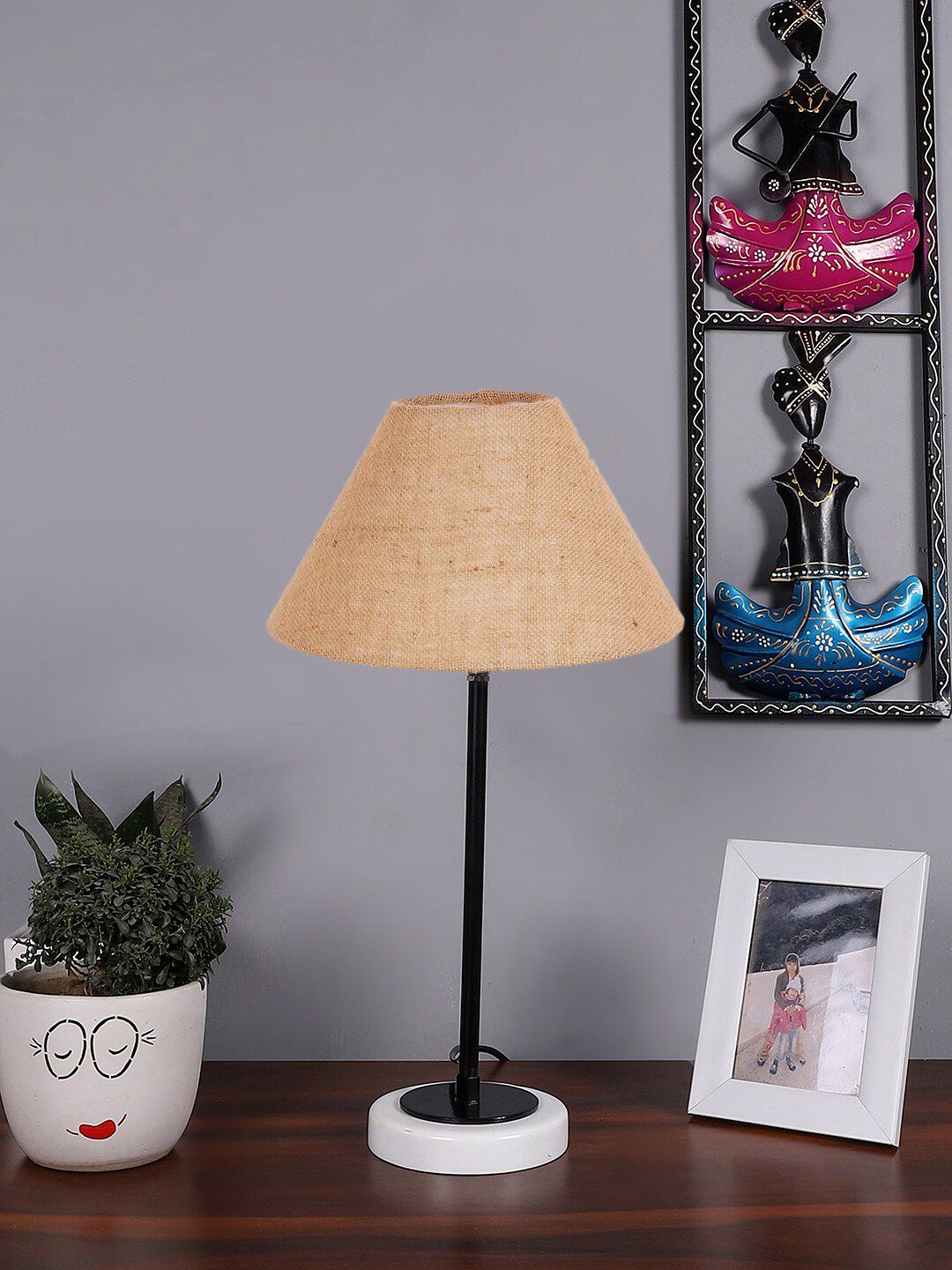 Devansh Warm Yellow Wood Frustum Textured High Quality Electrical Table Lamps