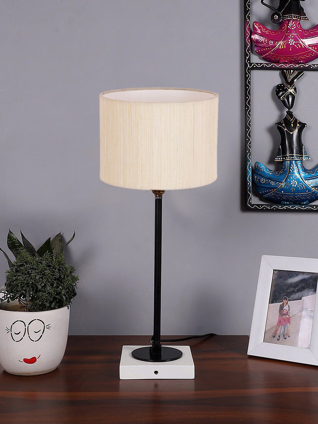 Devansh Warm Yellow Wood Cylinder Solid High Quality Electrical Table Lamps